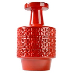 Large Modernist Bright Red West German Floor Vase by Fohr Pottery, circa 1970
