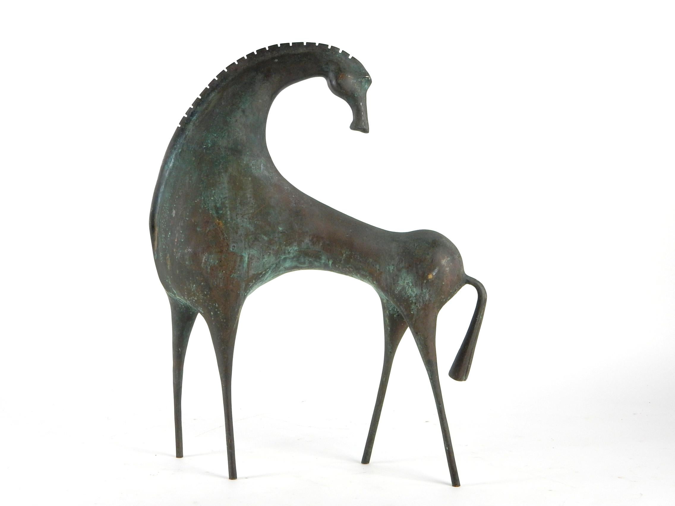 Large, Modernist Bronze Etruscan Horse Sculpture, circa 1950s In Good Condition In Las Vegas, NV