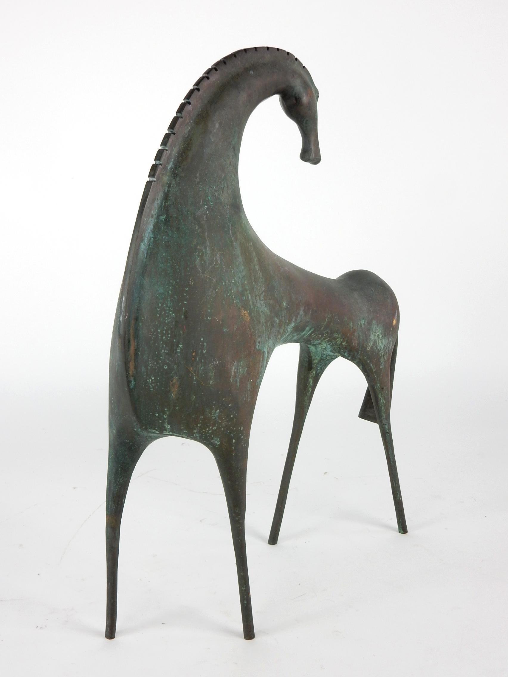 Large, Modernist Bronze Etruscan Horse Sculpture, circa 1950s 1