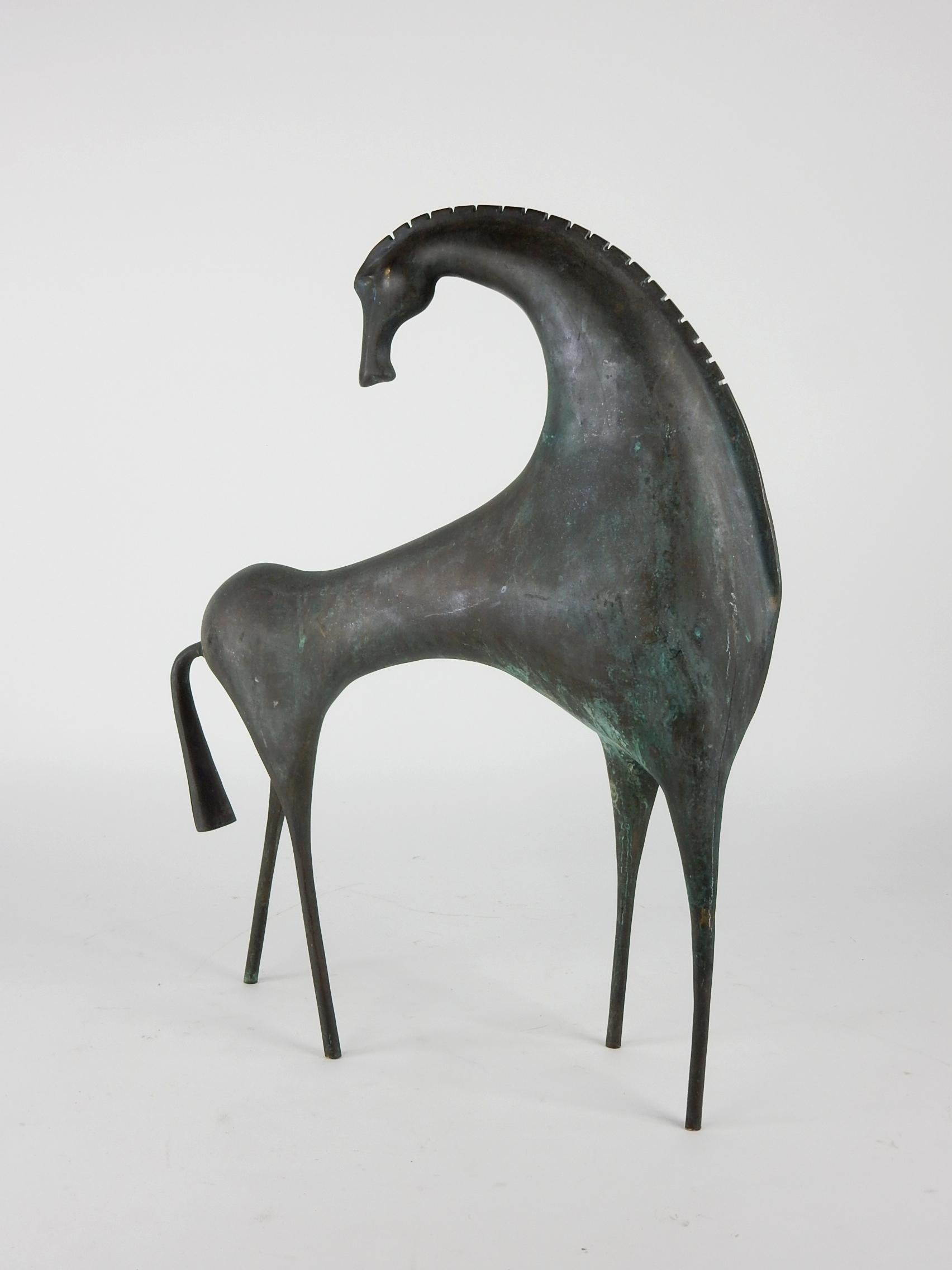 Large, Modernist Bronze Etruscan Horse Sculpture, circa 1950s 2