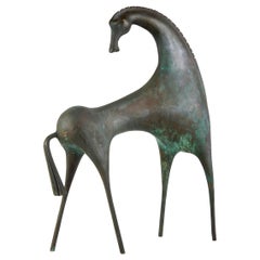 Large, Modernist Bronze Etruscan Horse Sculpture, circa 1950s