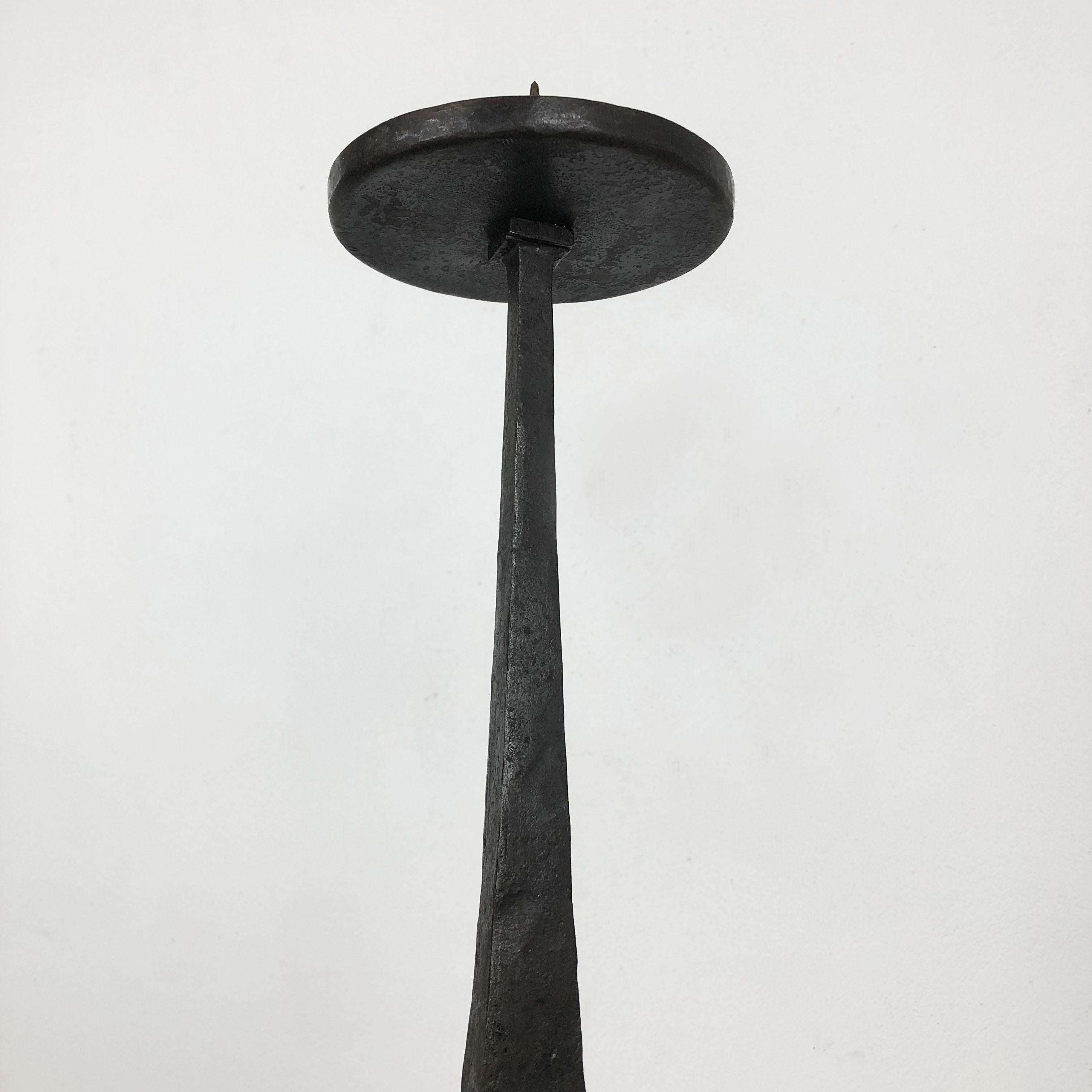 Large Modernist Cast Iron Sculptural Brutalist Metal Candleholder, Austria 1950s 1