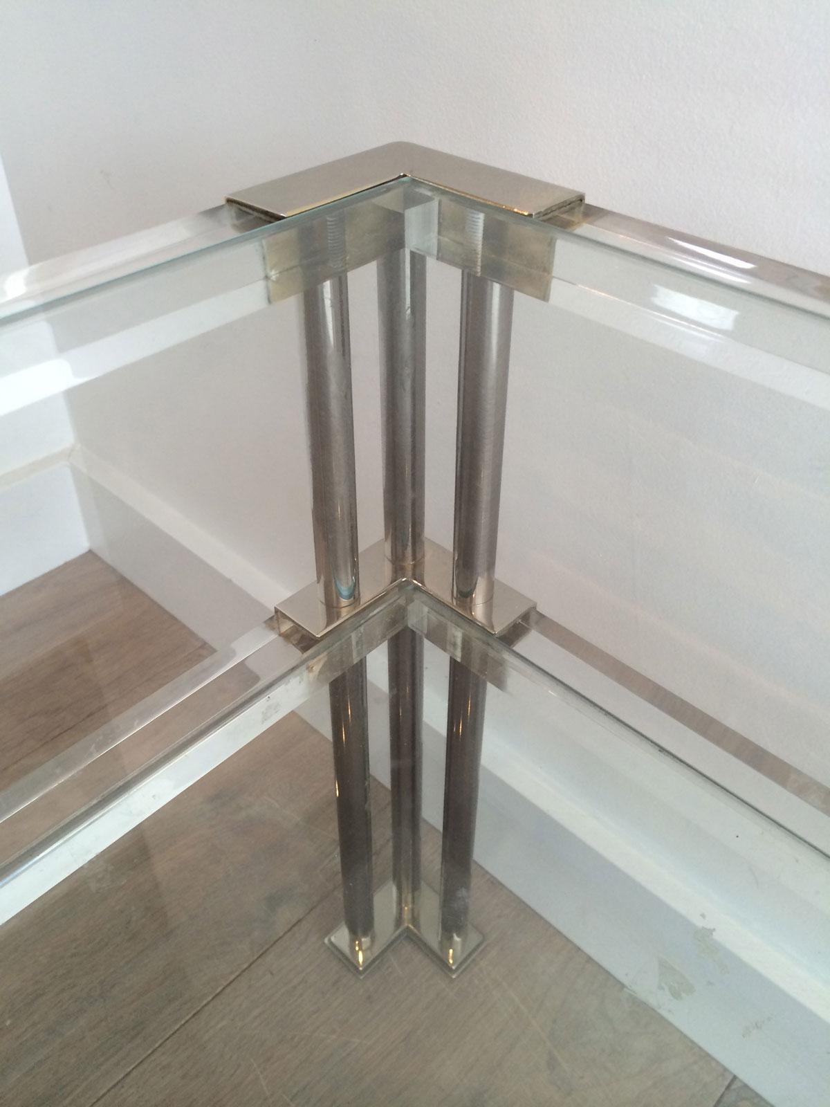 Large Modernist Chrome and Lucite Coffee Table, French, circa 1970 5