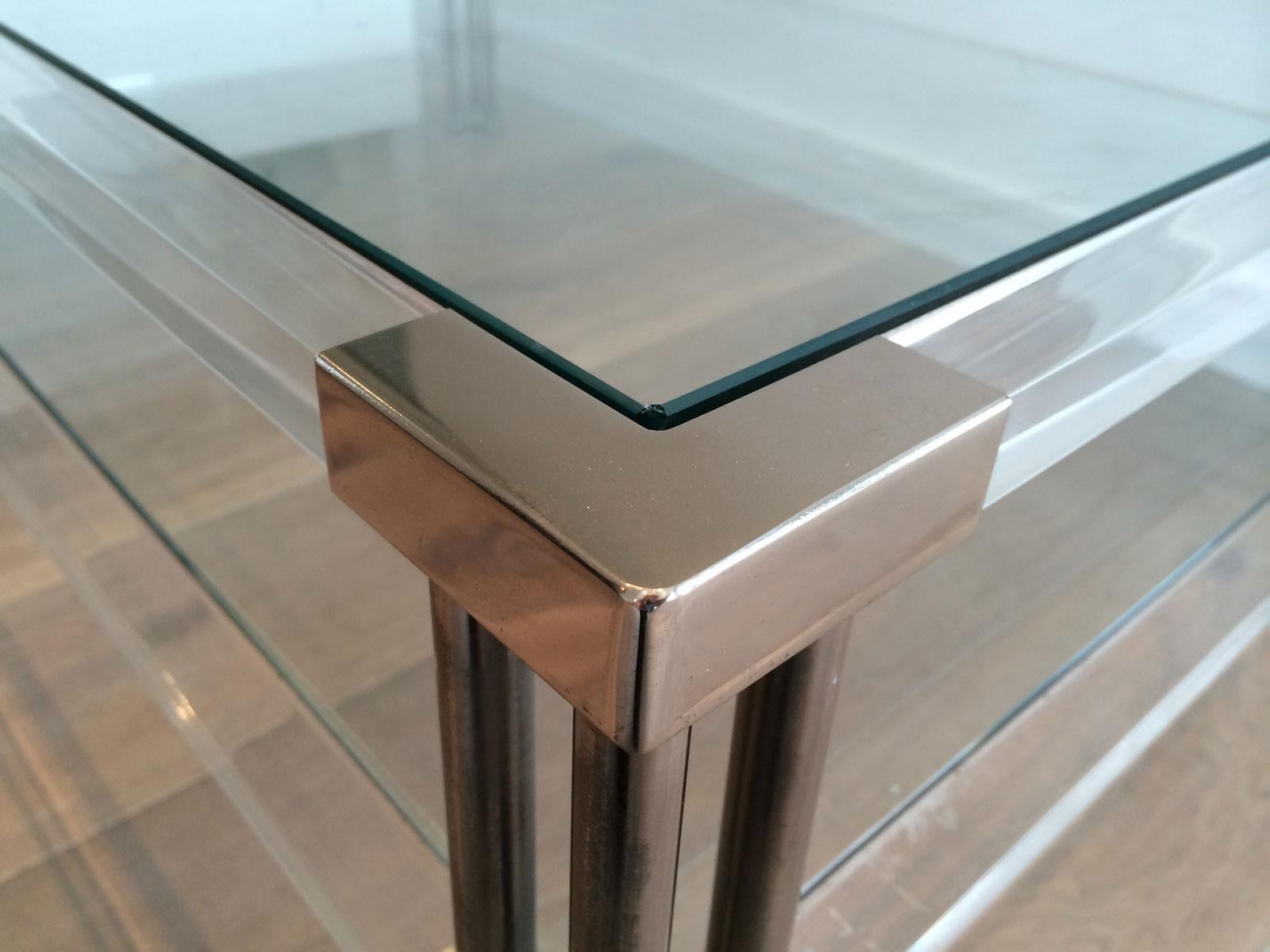 Large Modernist Chrome and Lucite Coffee Table, French, circa 1970 7