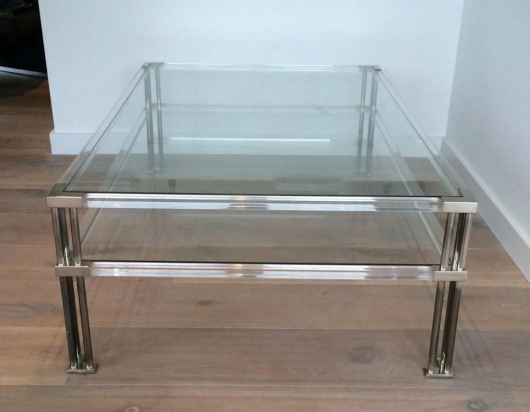 Large Modernist Chrome and Lucite Coffee Table, French, circa 1970 In Good Condition In Marcq-en-Barœul, Hauts-de-France