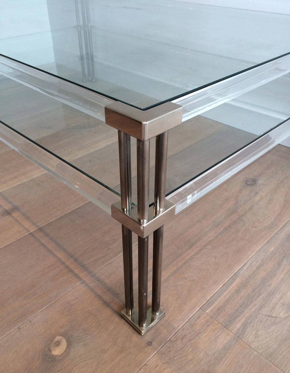 Late 20th Century Large Modernist Chrome and Lucite Coffee Table, French, circa 1970