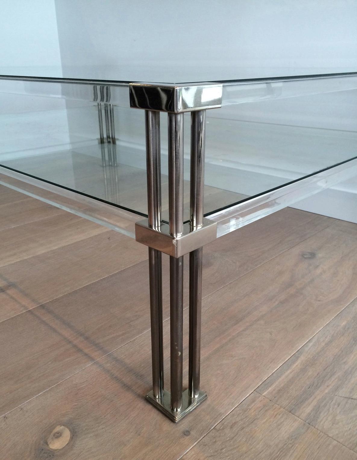 Large Modernist Chrome and Lucite Coffee Table, French, circa 1970 1