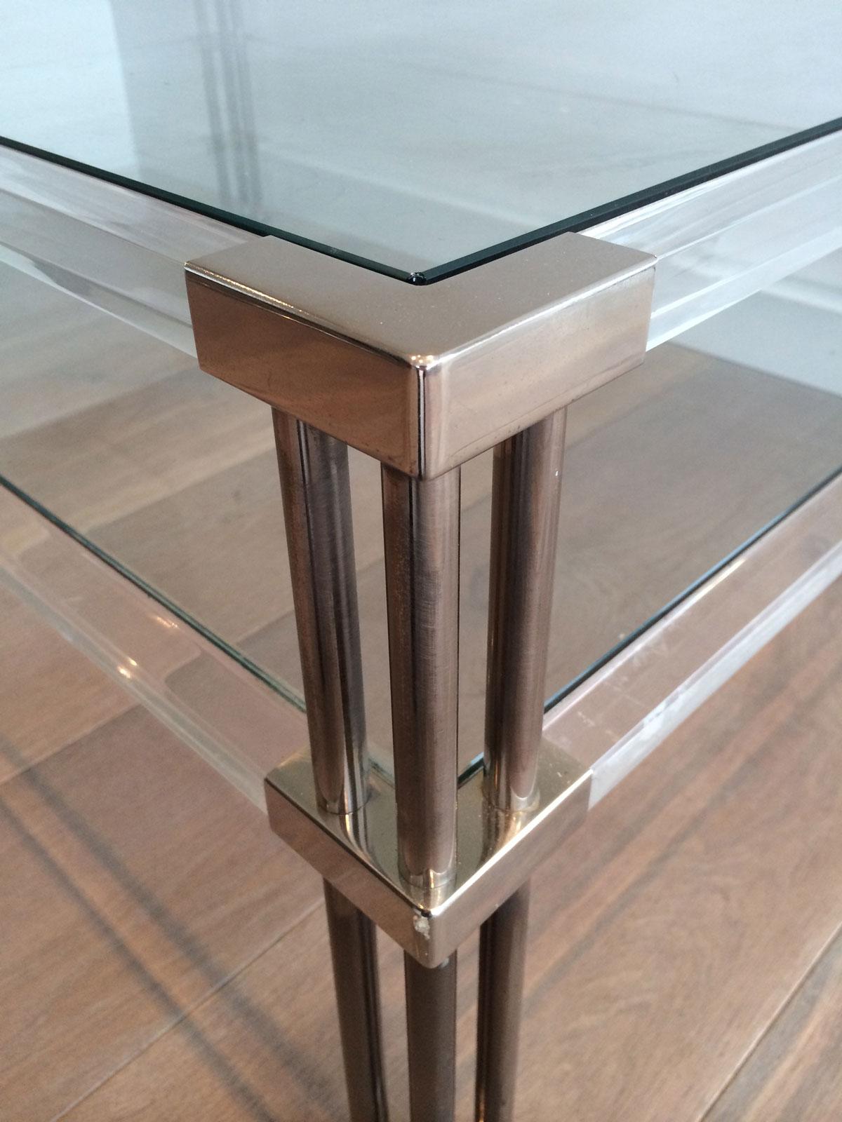 Large Modernist Chrome and Lucite Coffee Table, French, circa 1970 2