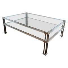 Large Modernist Chrome and Lucite Coffee Table, French, circa 1970