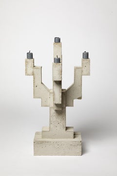 Large modernist concrete candlestick lamp by les Usagers unique handmade 43 cm