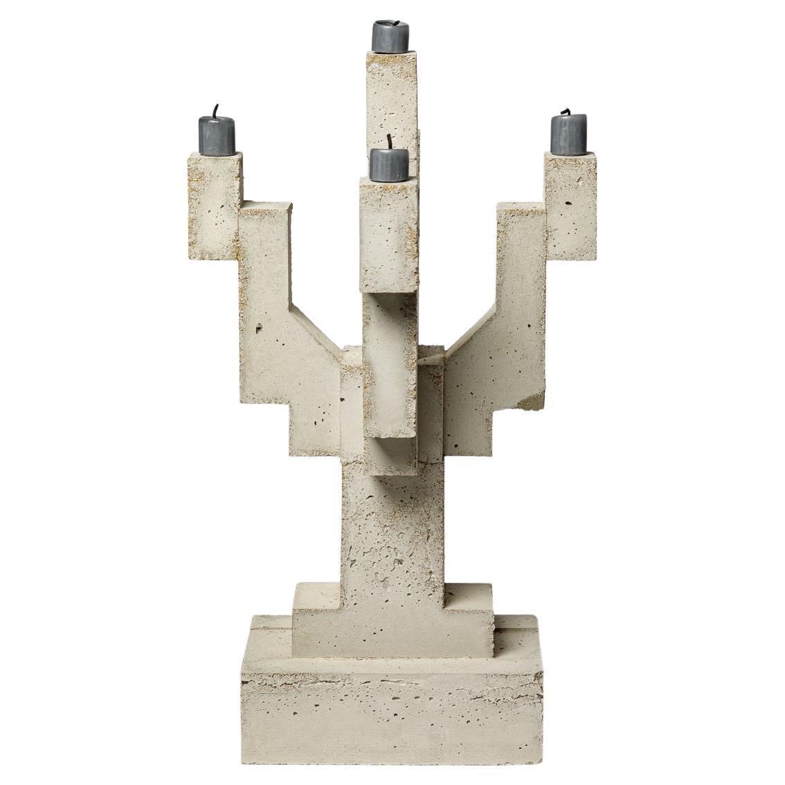 Large modernist concrete candlestick lamp by les Usagers unique handmade 43 cm For Sale