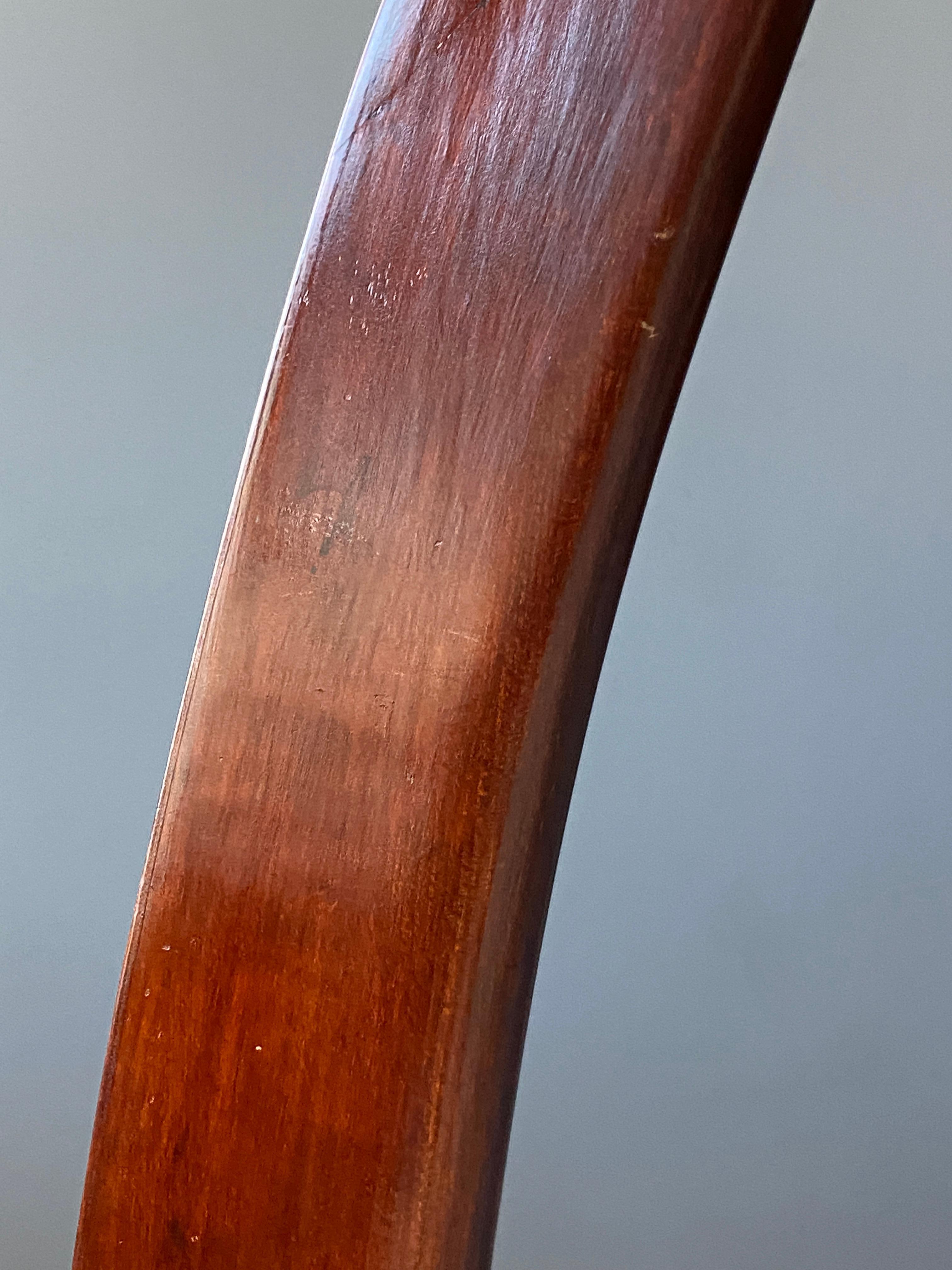 Mid-Century Modern Large Modernist Curved Floor Lamp, Walnut, Brass, Fabric, Italy, 1940s