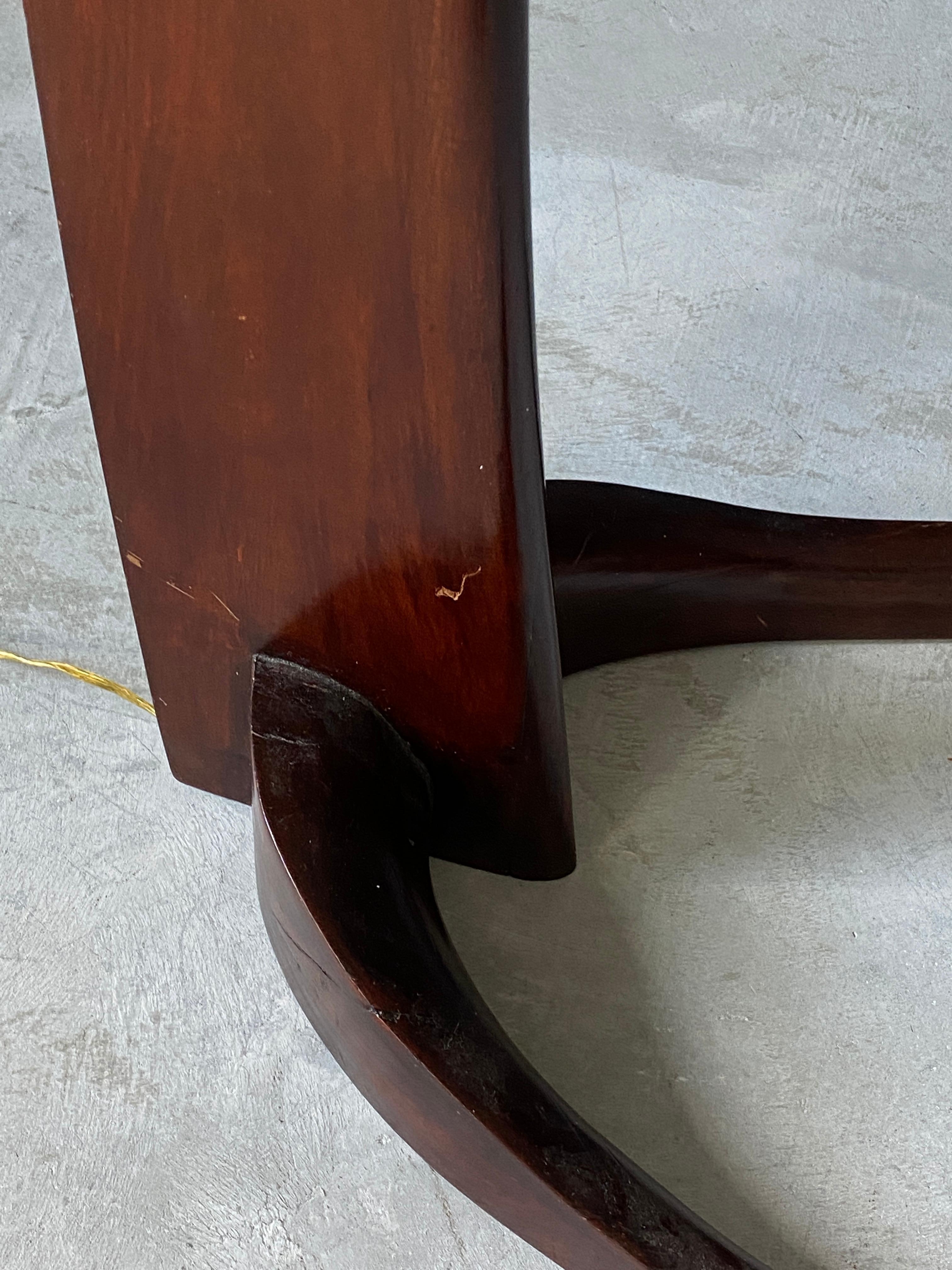 Italian Large Modernist Curved Floor Lamp, Walnut, Brass, Fabric, Italy, 1940s
