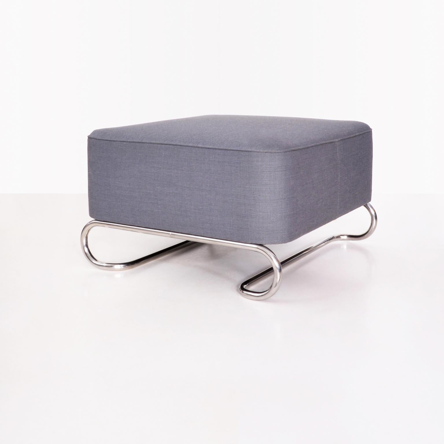 Large customizable tubular steel stool with fabric / leather upholstery. Timelessly elegant stool in a Classic design. Light appearance with refined, rounded details and Material contrast. Available on request in different dimensions and amounts.