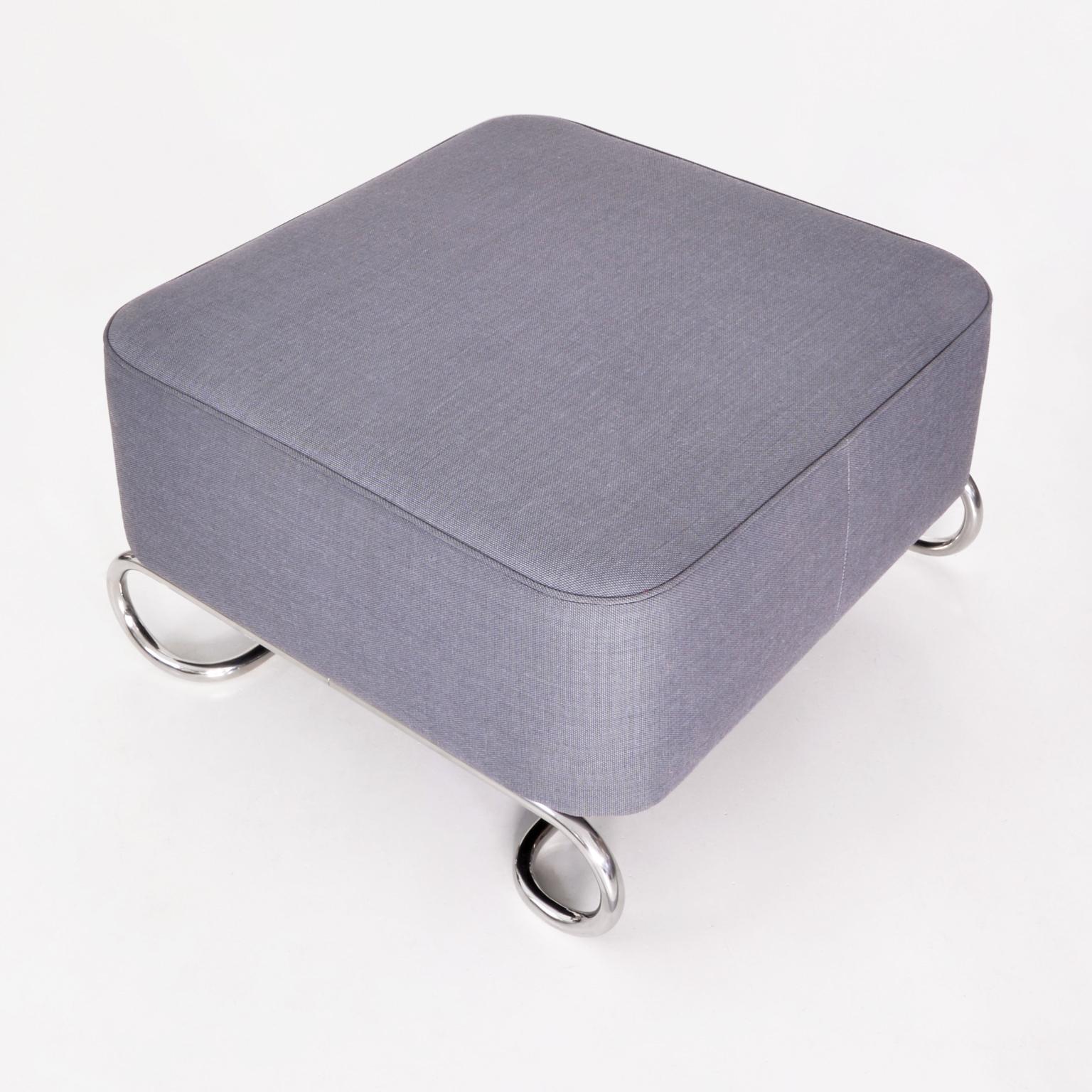 Plated Large Modernist Customizable Tubular Steel Stool, Fabric / Leather Upholstery For Sale