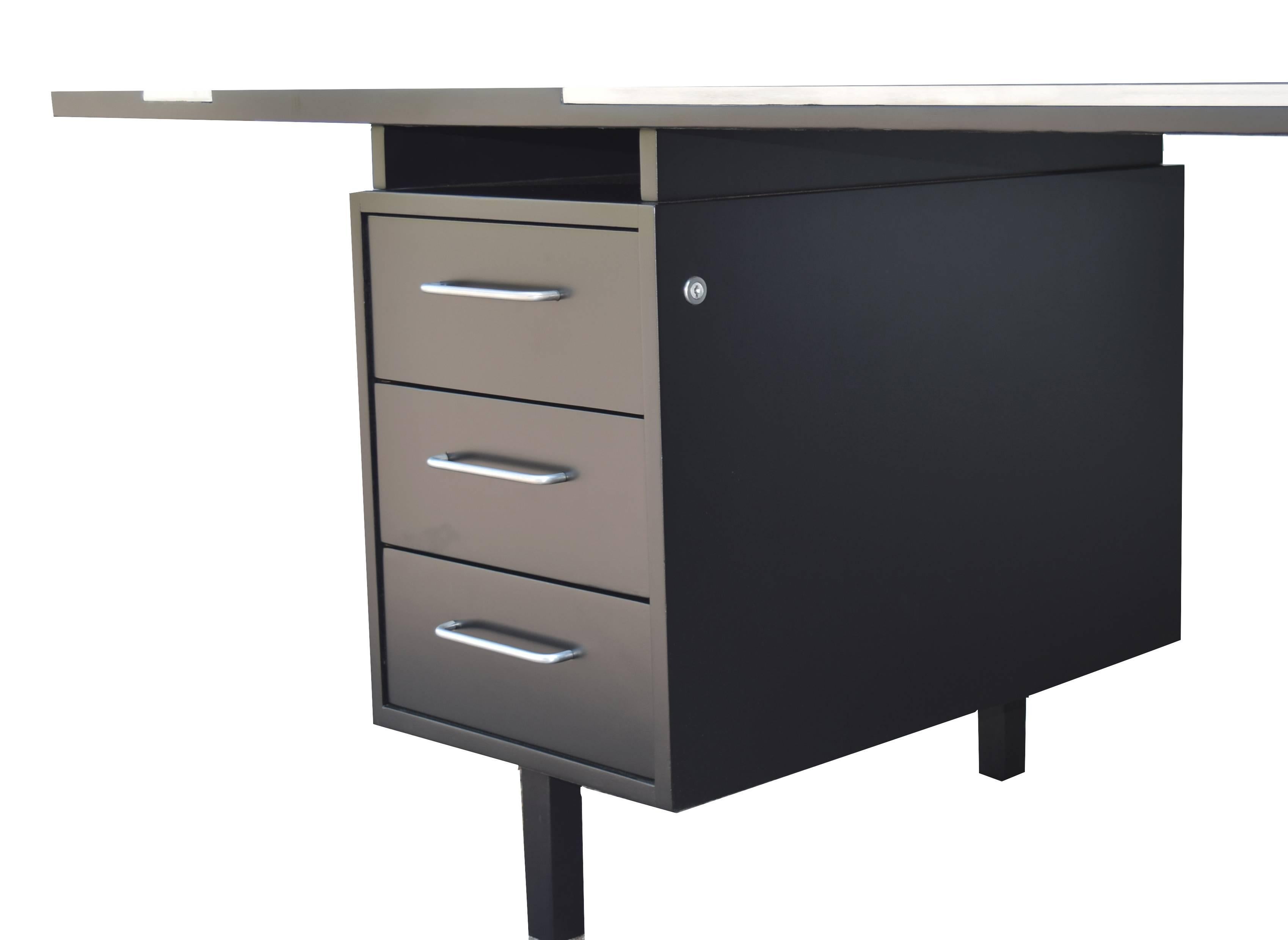 Large Modernist Executive Demilune Desk with Stainless Steel Inlaid Motif 2