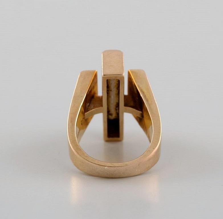 Large Modernist Georg Jensen Ring in 18 Carat Gold Adorned with Smoky Quartz In Excellent Condition In bronshoj, DK