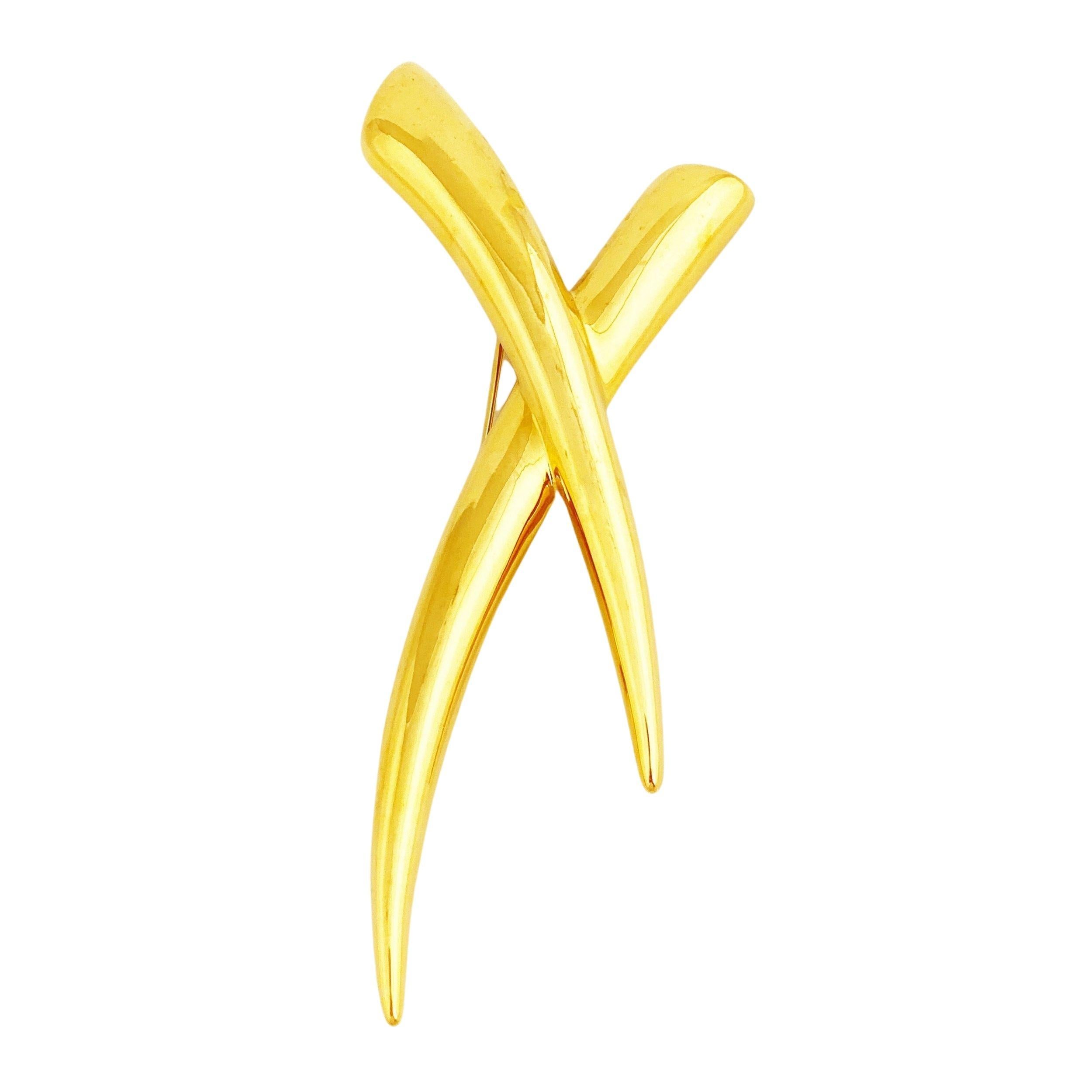 Large Modernist Gold "X" Brooch by Trifari, 1980s