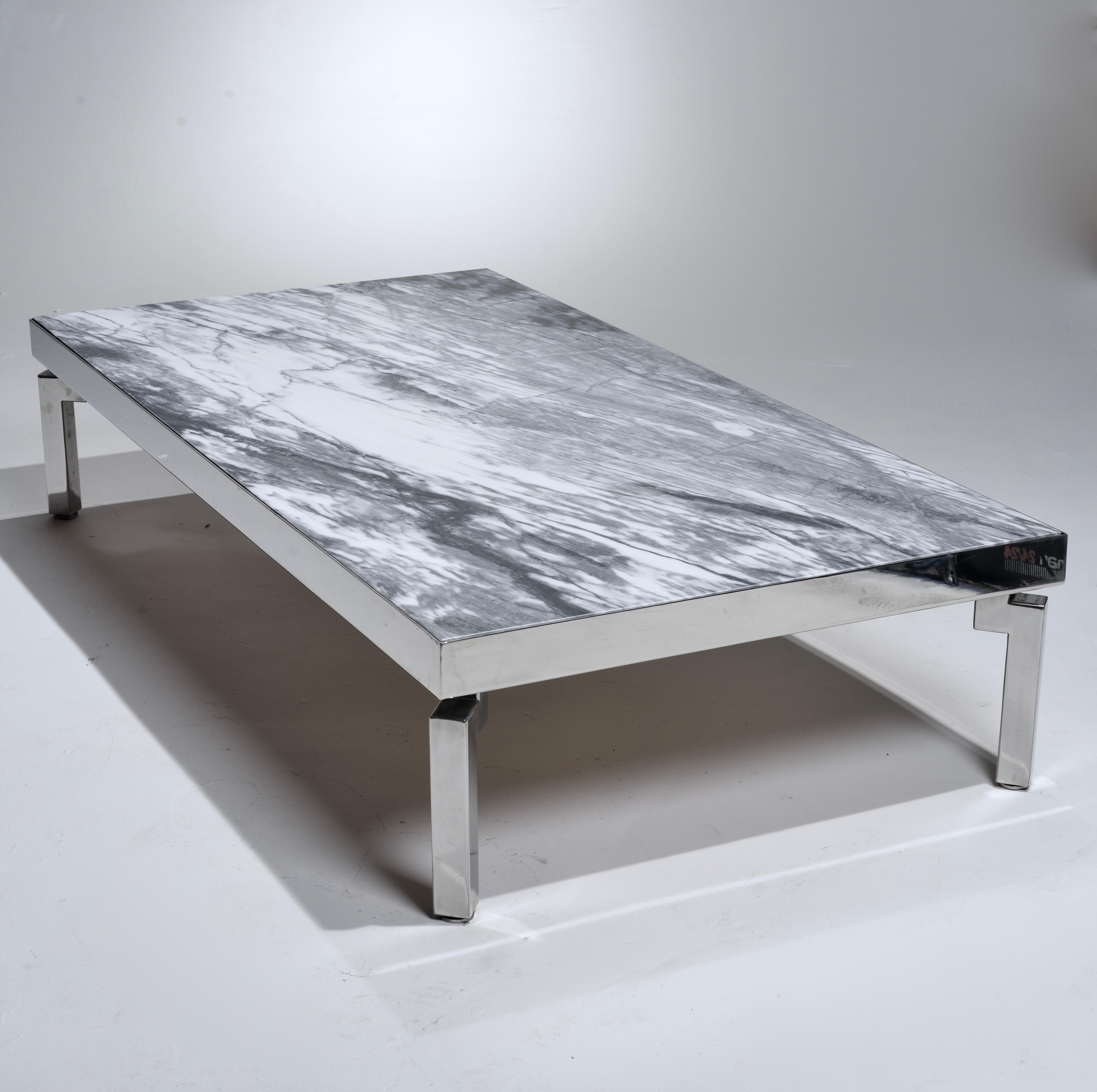 Large Modernist Mable and Stainless Steel Coffee Table by Stendig, Italy  For Sale 5