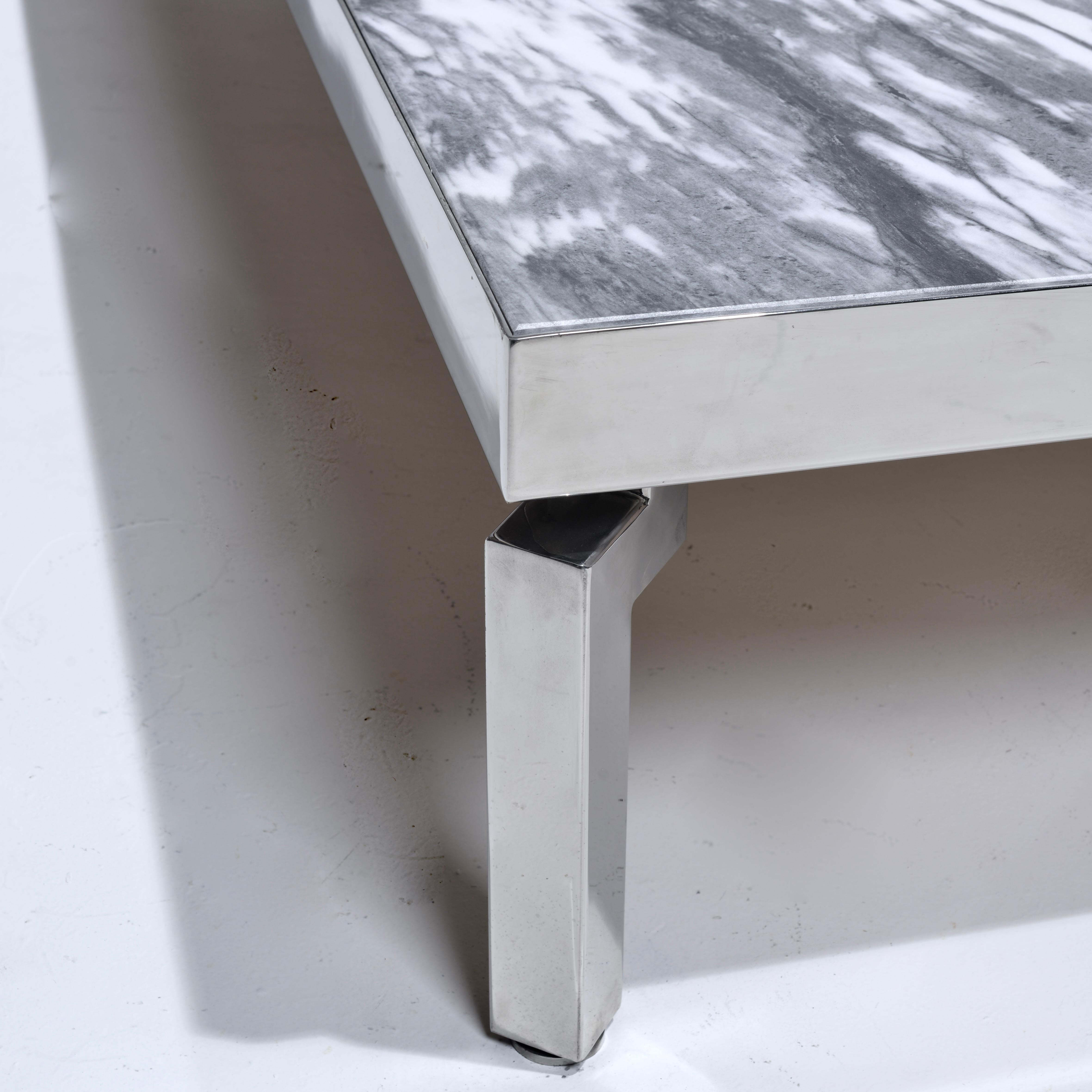 Large Modernist Mable and Stainless Steel Coffee Table by Stendig, Italy  For Sale 7