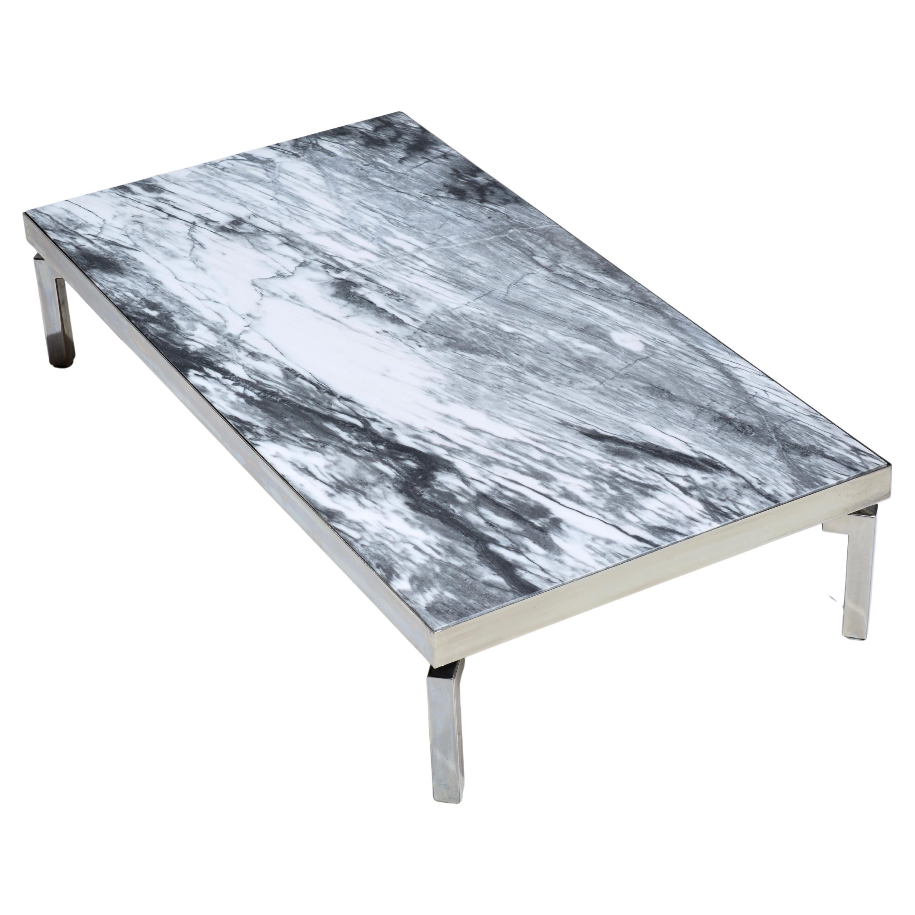 Monumental and striking coffee table by Stendig, Italy c1980. We have replaced the old marble with beautifully figured Italian marble.