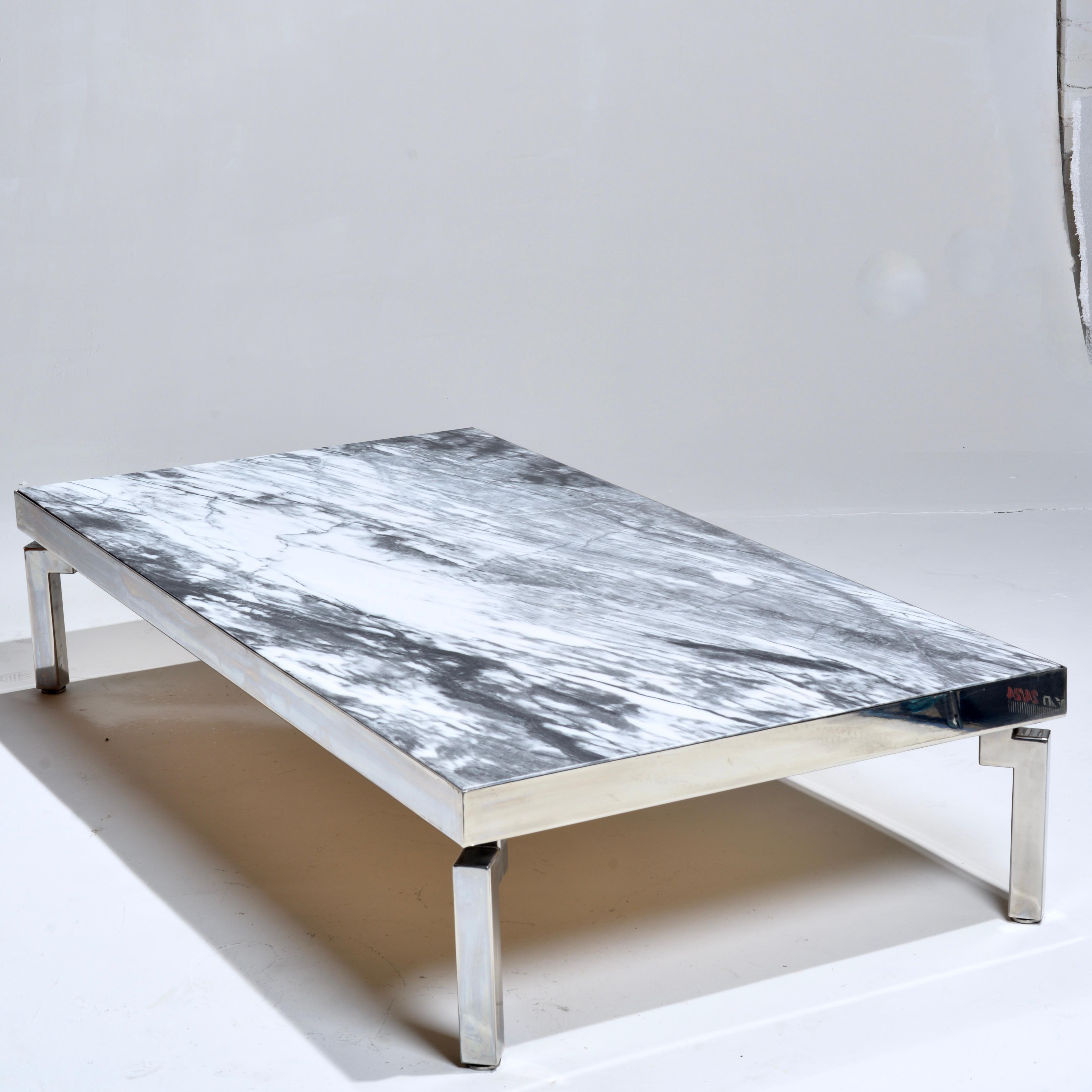Italian Large Modernist Mable and Stainless Steel Coffee Table by Stendig, Italy  For Sale