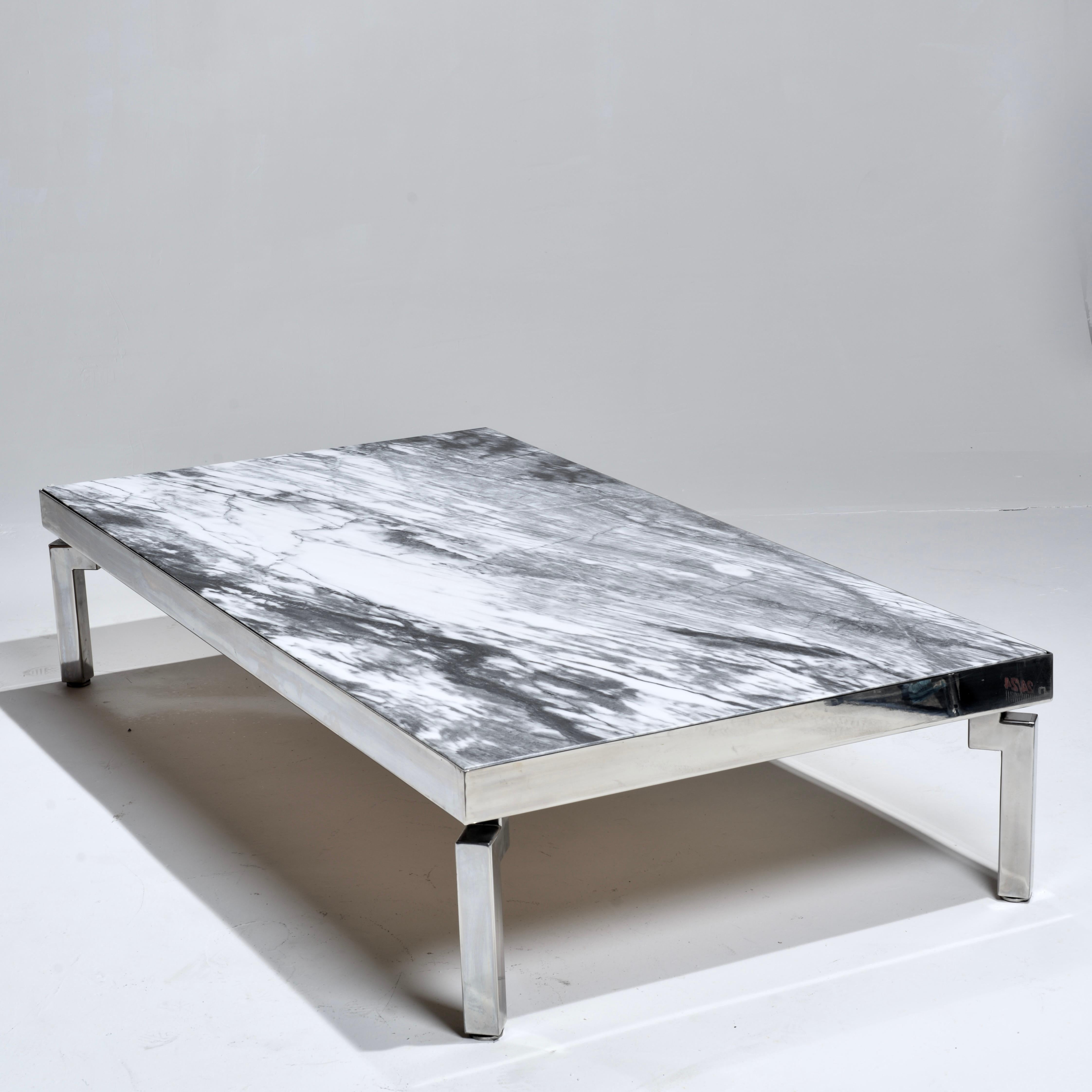 Late 20th Century Large Modernist Mable and Stainless Steel Coffee Table by Stendig, Italy  For Sale