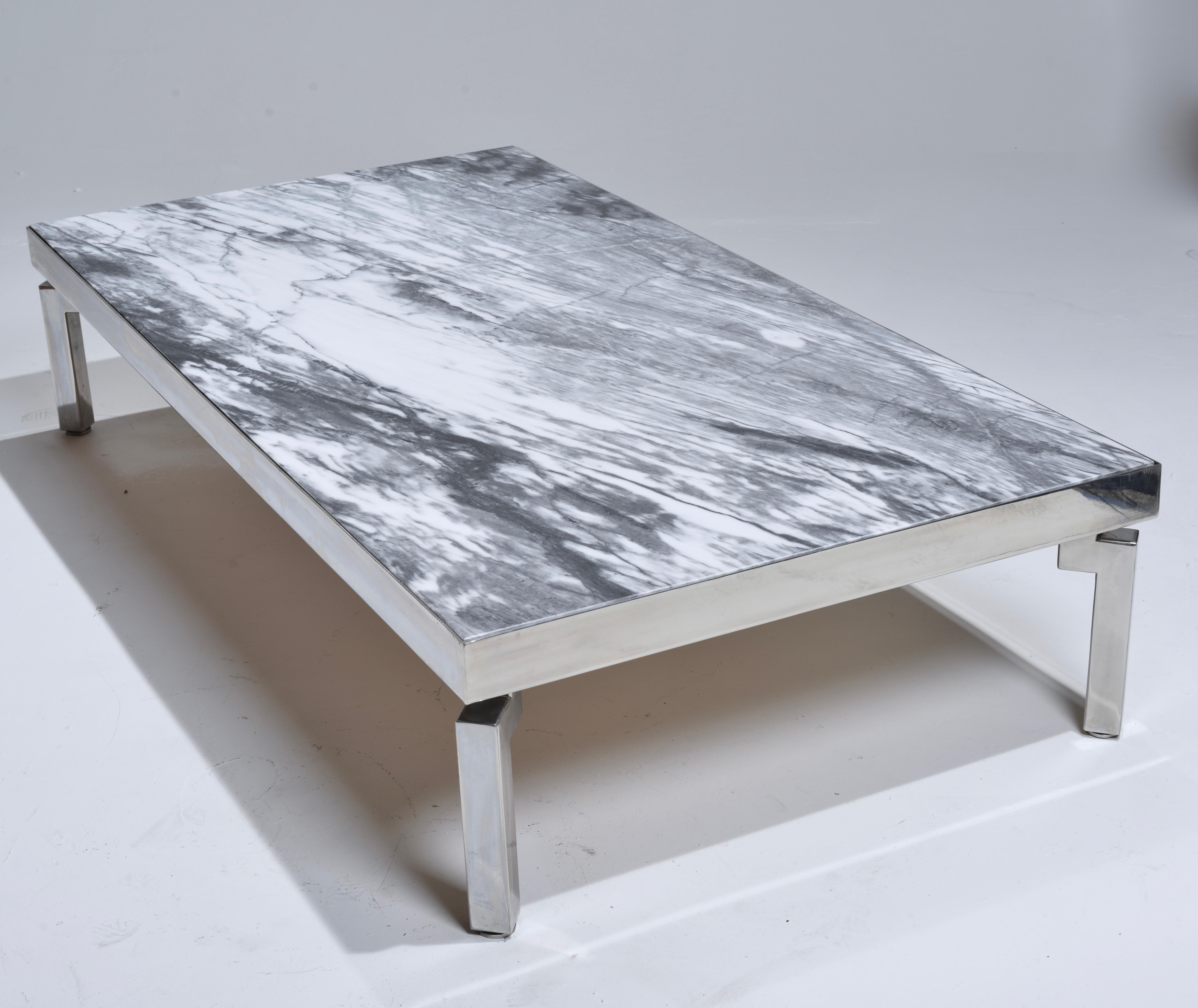 Marble Large Modernist Mable and Stainless Steel Coffee Table by Stendig, Italy  For Sale