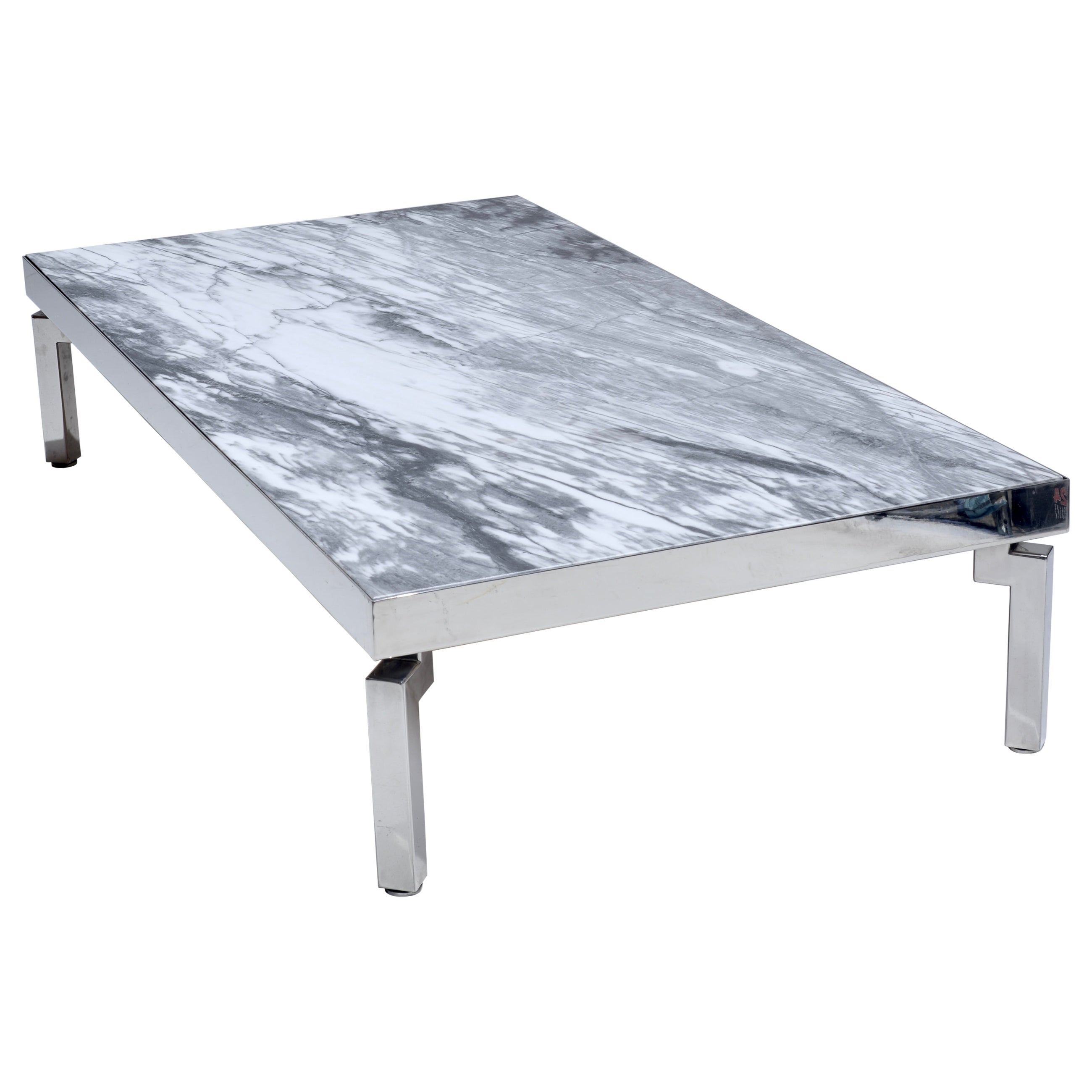 Grande table basse moderniste en marbre et acier inoxydable de Stendig, Italie en vente