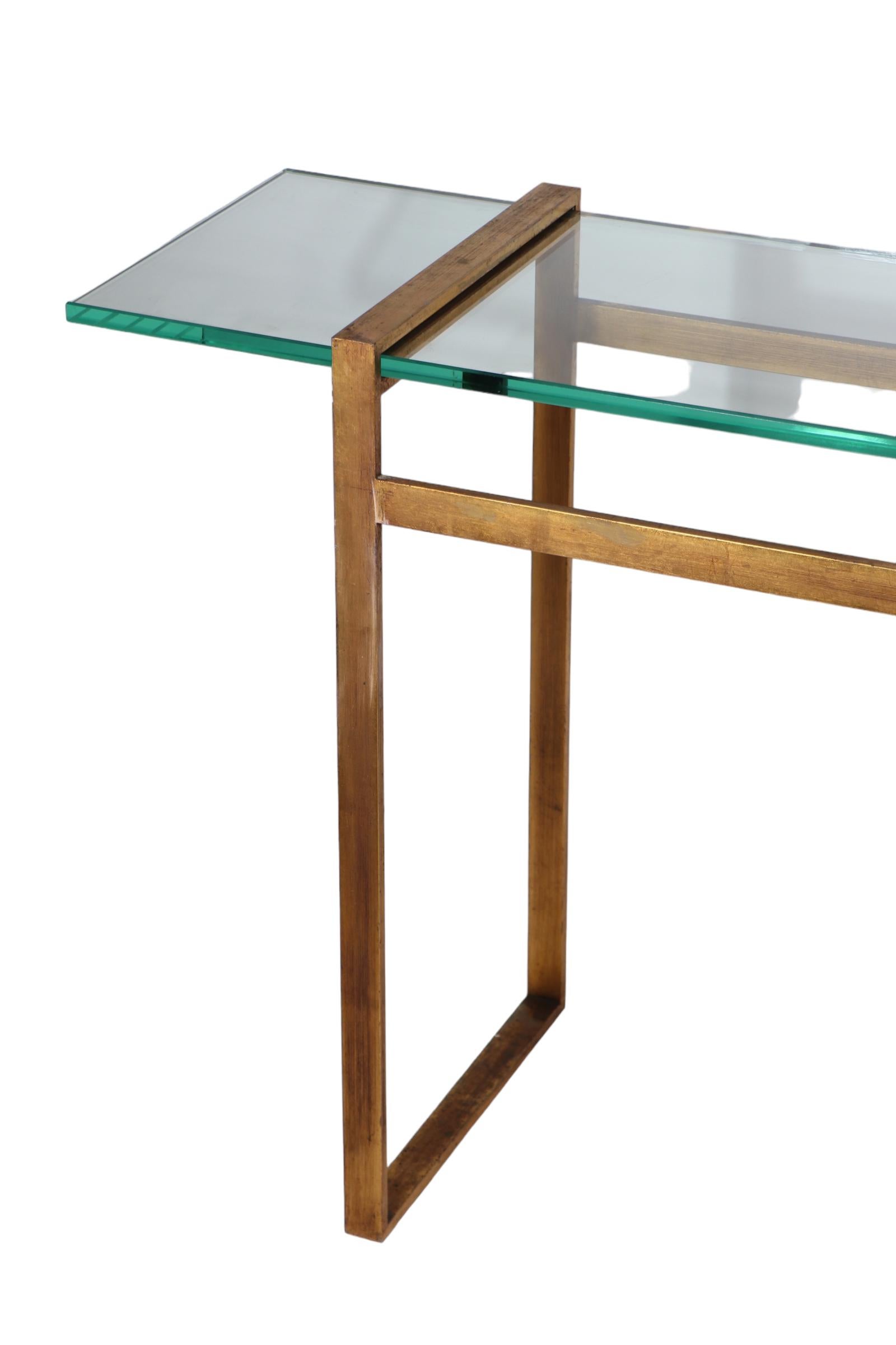 Large Modernist Metal and Glass Console in Faux Gilt Finish c 1970’s For Sale 6