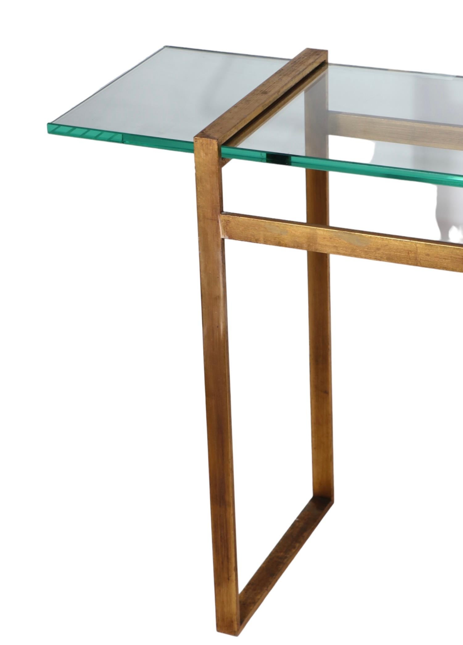 Large Modernist Metal and Glass Console in Faux Gilt Finish c 1970’s For Sale 7
