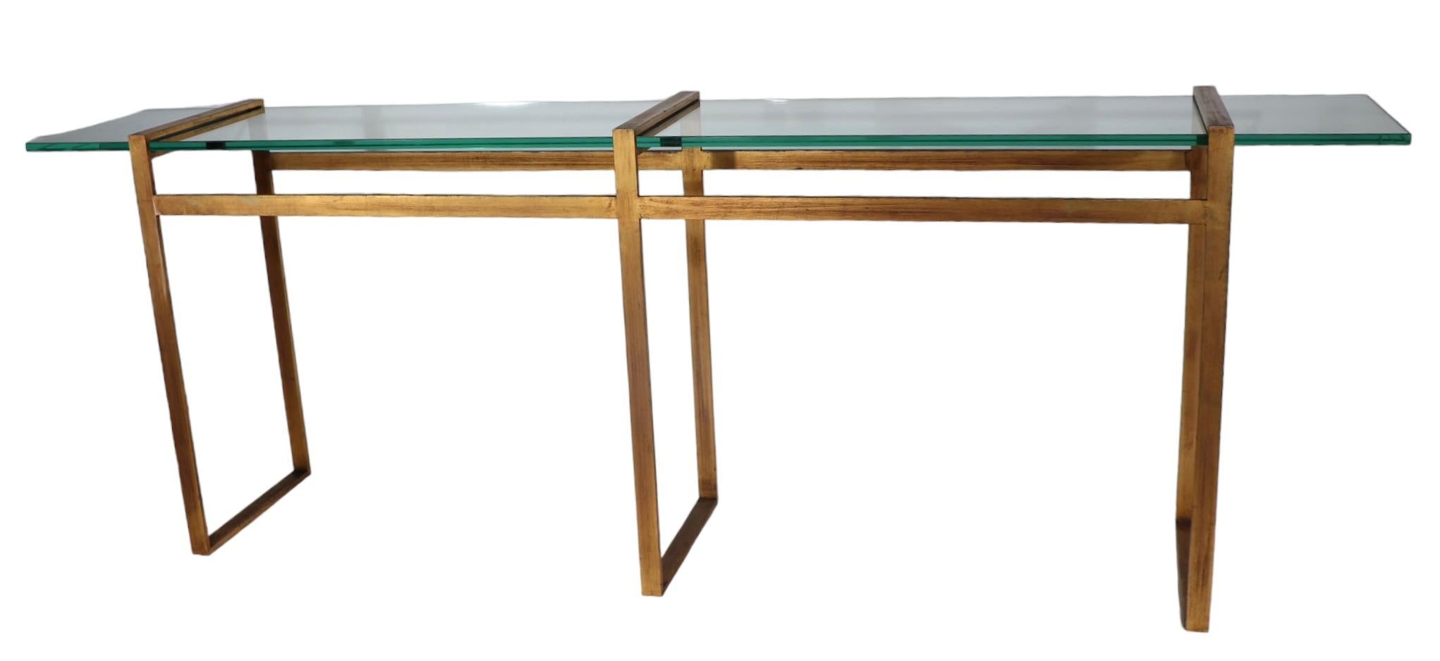 Large Modernist Metal and Glass Console in Faux Gilt Finish c 1970’s For Sale 10