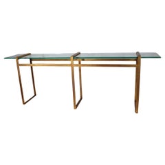 Vintage Large Modernist Metal and Glass Console in Faux Gilt Finish c 1970’s