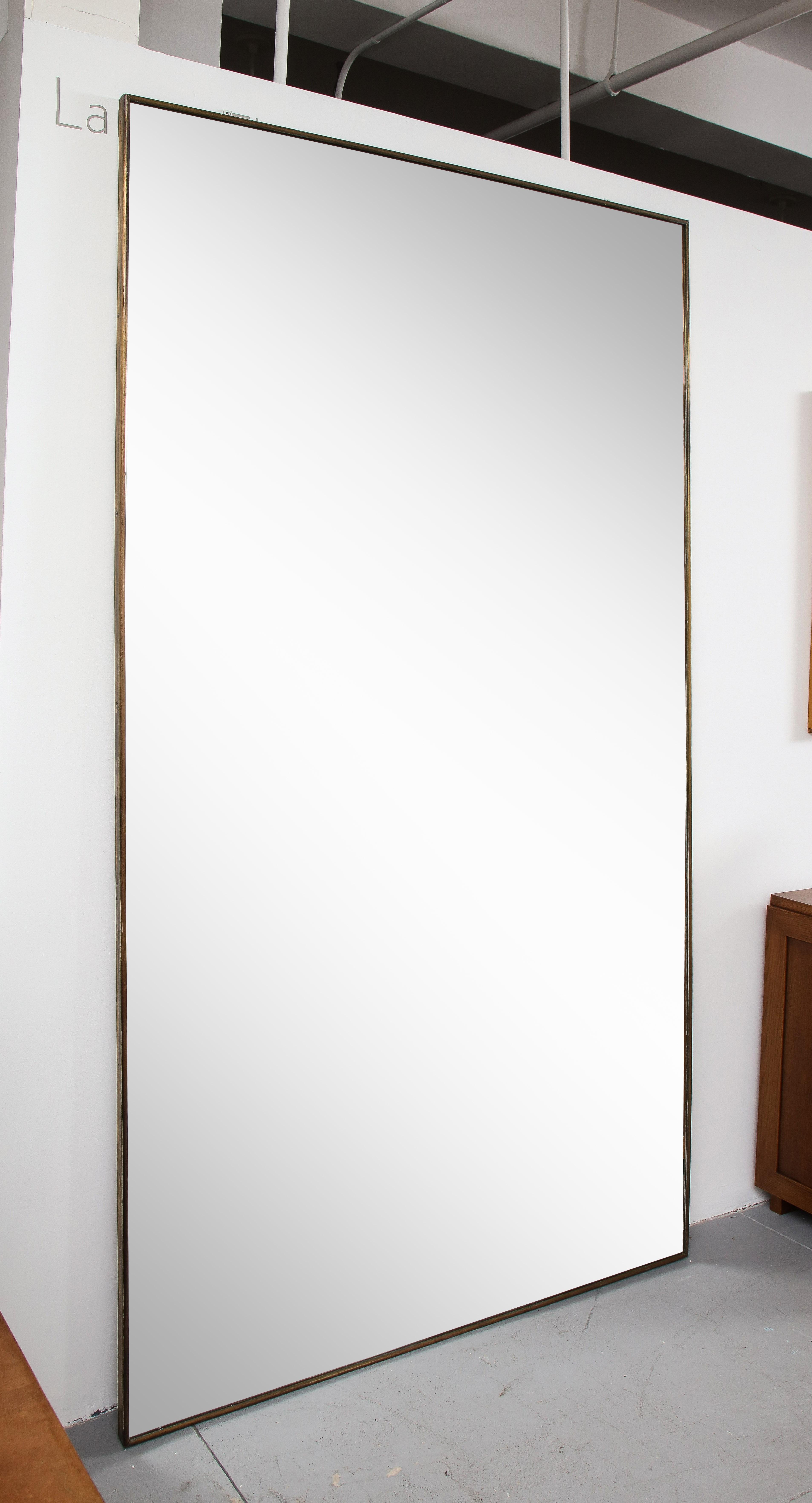 Mid-Century Modern Large Modernist Mirror W/ Brass Frame, Italy, c. 1950's 