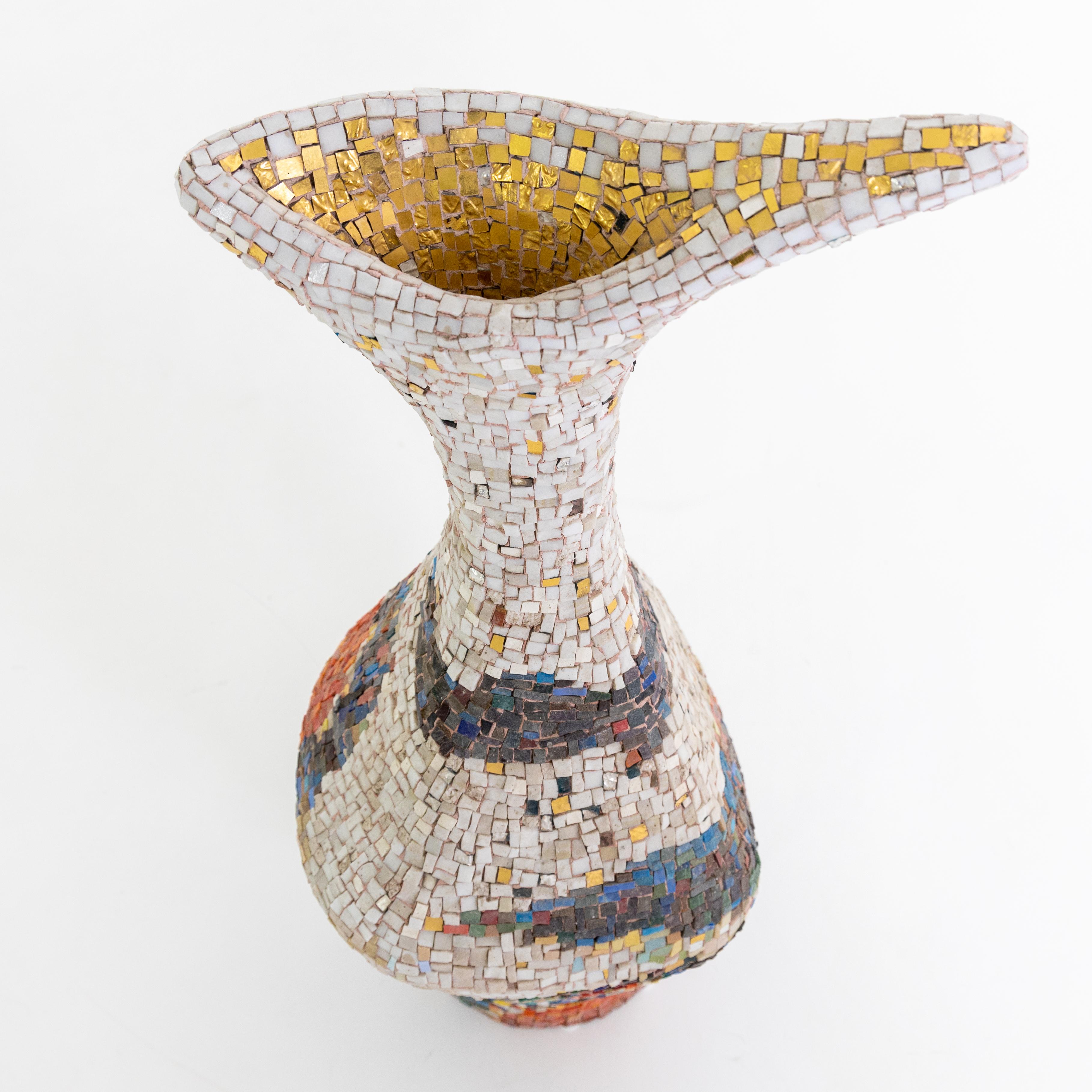 Ceramic Large Decorative Modernist Mosaic Floor Vase For Sale