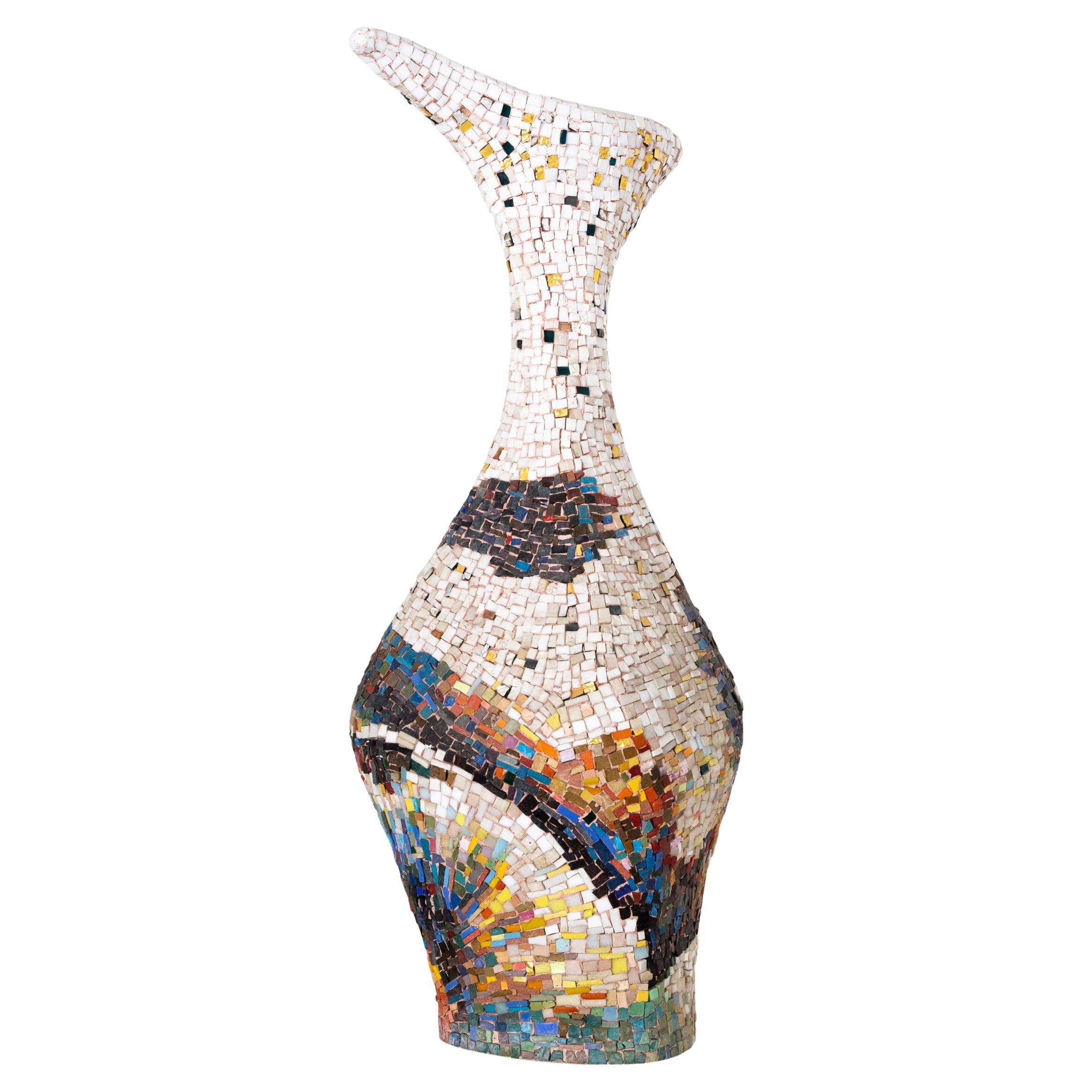 Large Decorative Modernist Mosaic Floor Vase For Sale