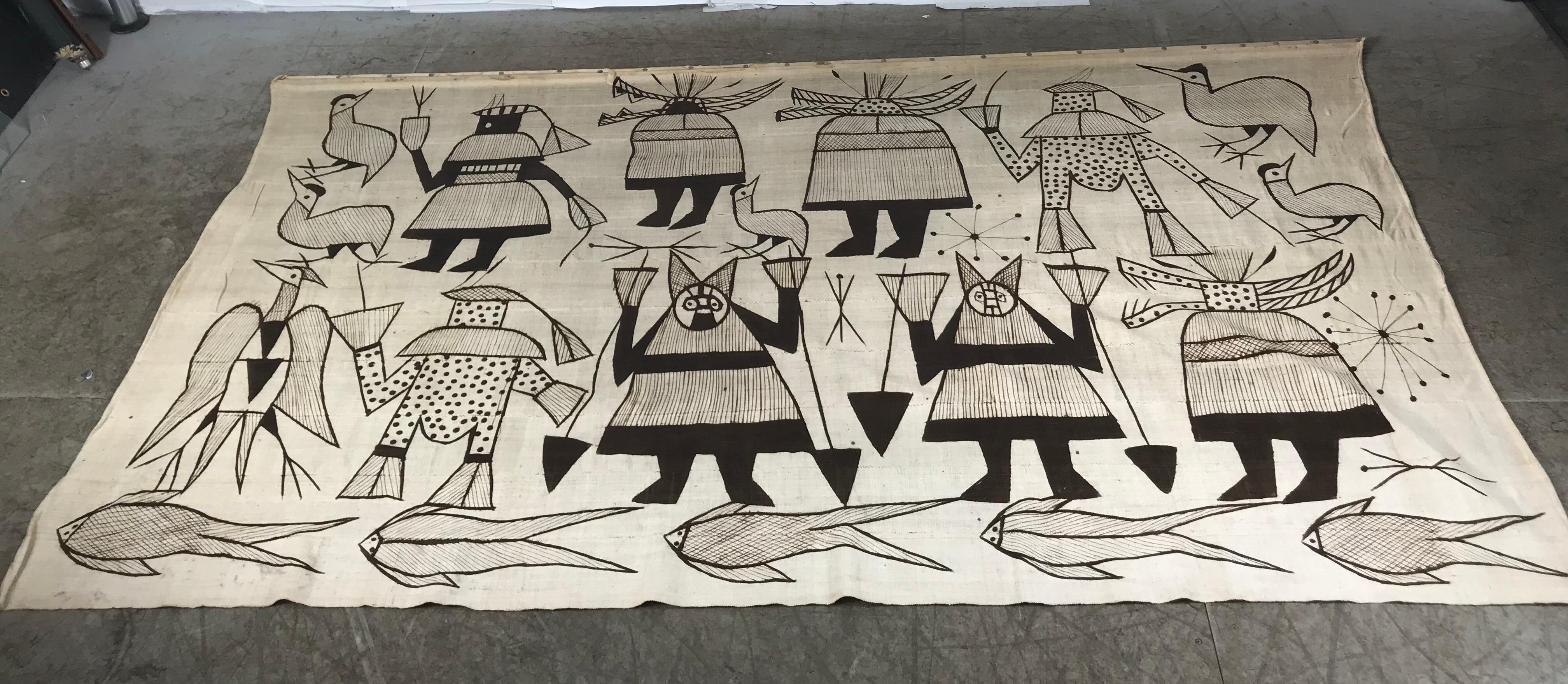 Ivoirien Grand textile moderniste monté Senufo Korhogo/Structure muguet