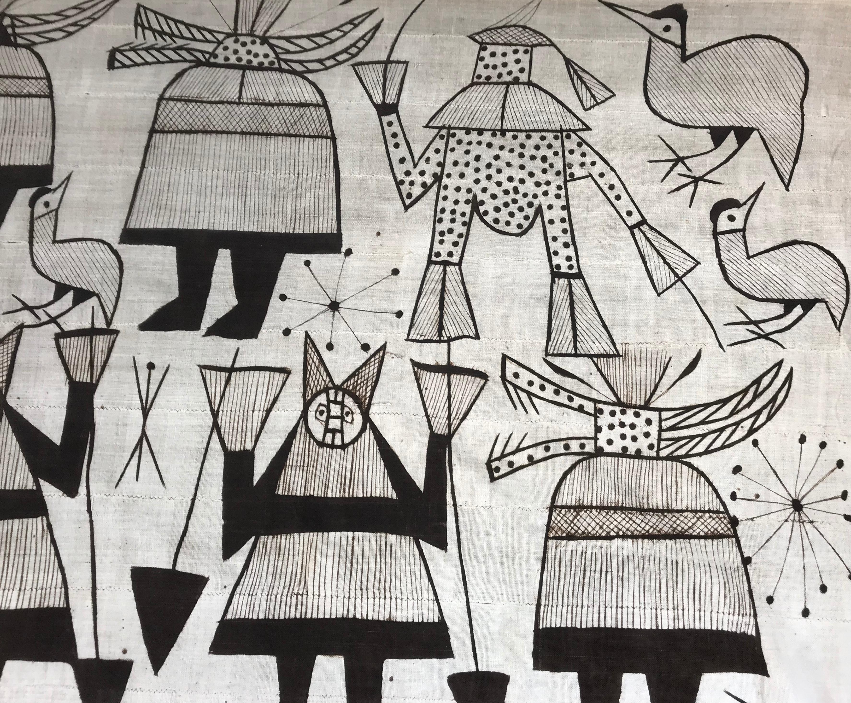 20ième siècle Grand textile moderniste monté Senufo Korhogo/Structure muguet