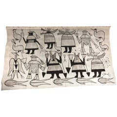 Grand textile moderniste monté Senufo Korhogo/Structure muguet