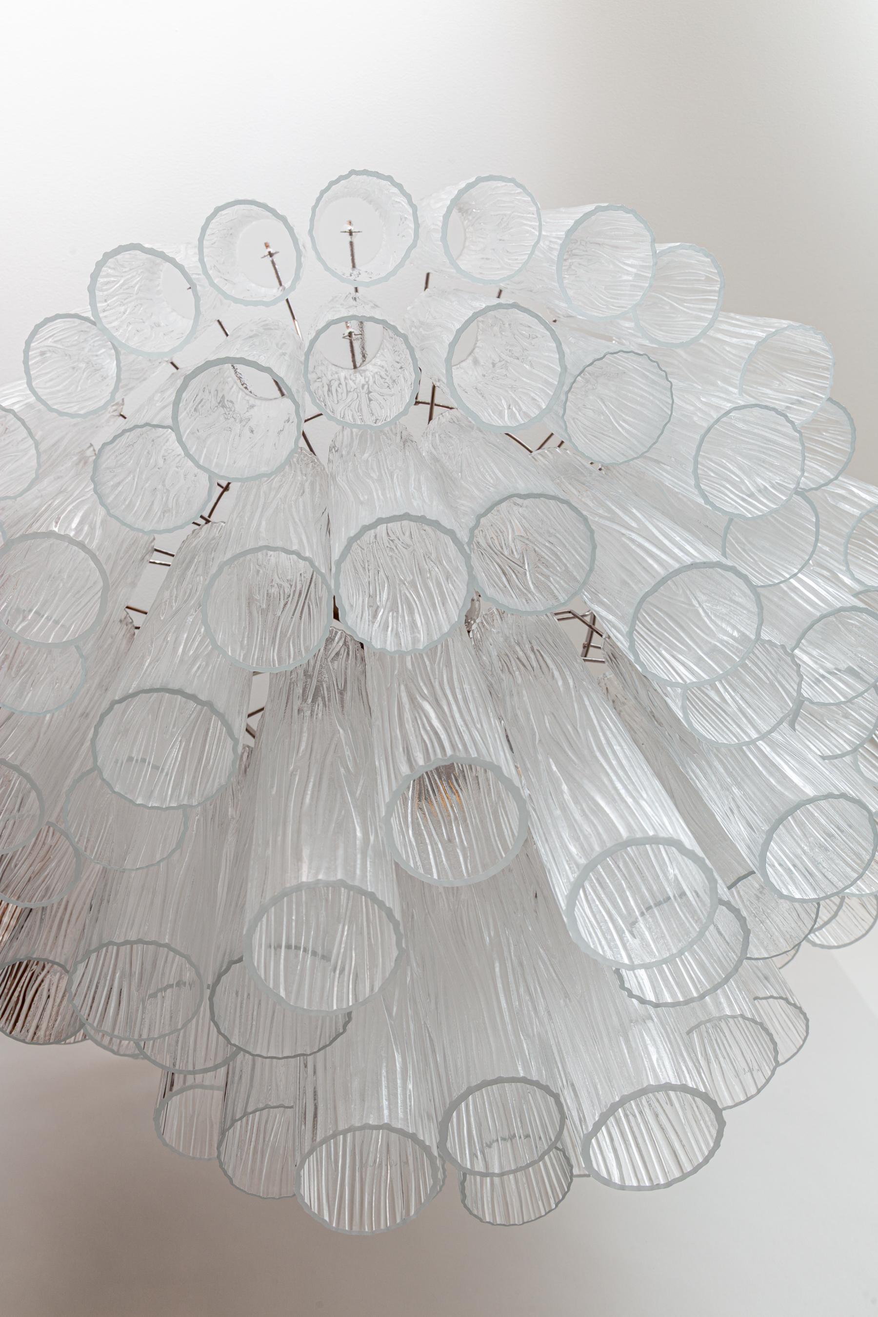 Grande lampadario modernista di Murano a quattro piani in cristallo trasparente, contemporaneo in vendita 4