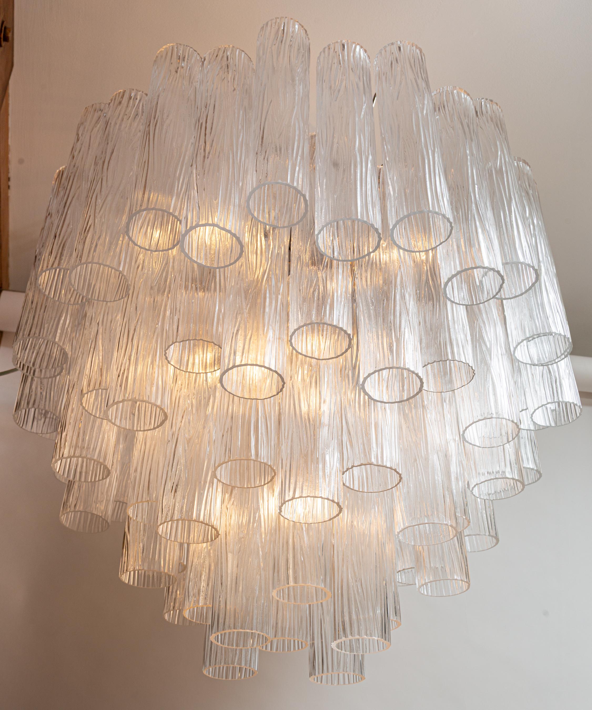 Grande lampadario modernista di Murano a quattro piani in cristallo trasparente, contemporaneo in vendita 8