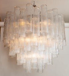 Large Modernist Murano Blown Four-Tier Crystal Clear Chandelier, Contemporary