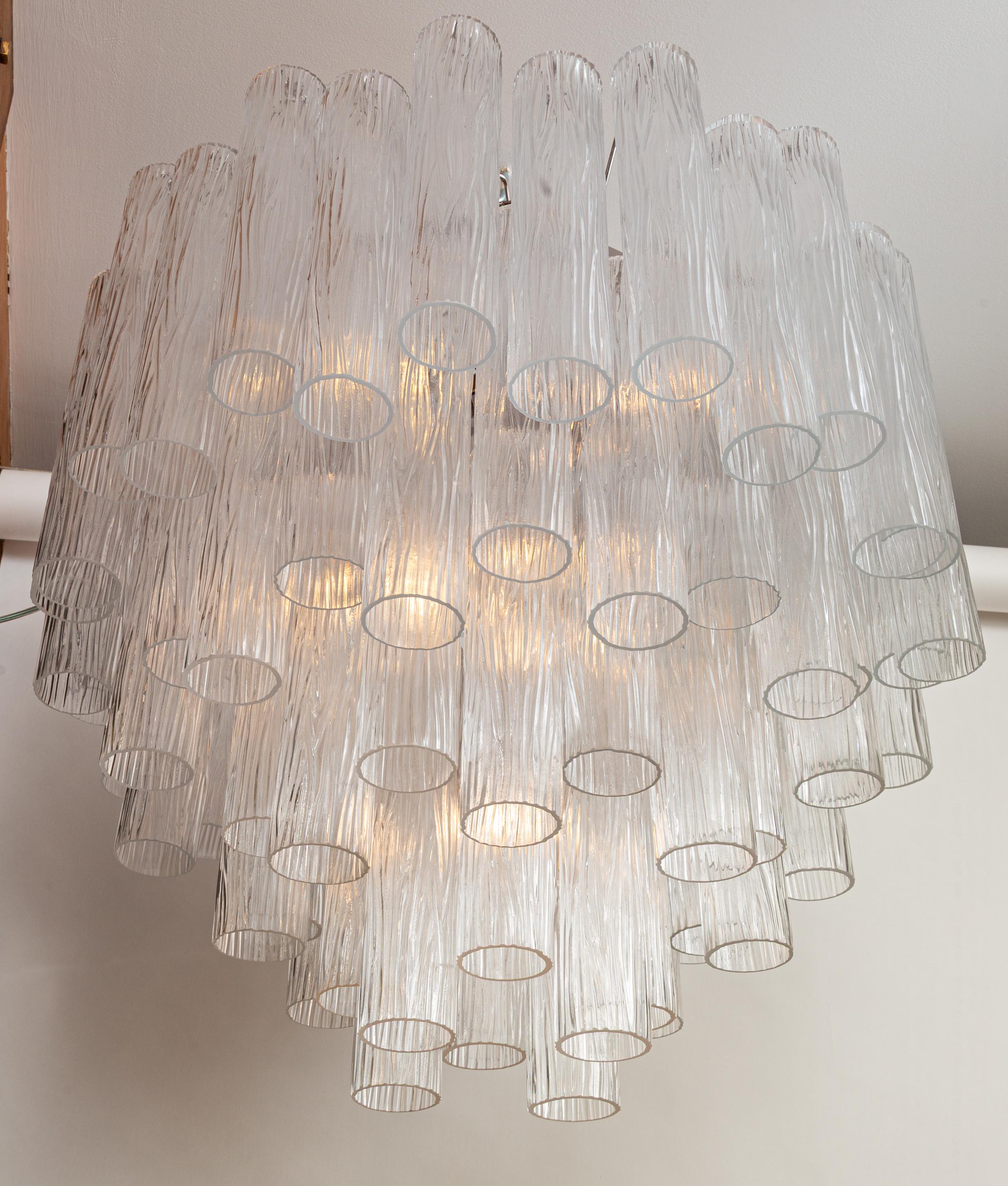 XXI secolo e contemporaneo Grande lampadario modernista di Murano a quattro piani in cristallo trasparente, contemporaneo in vendita