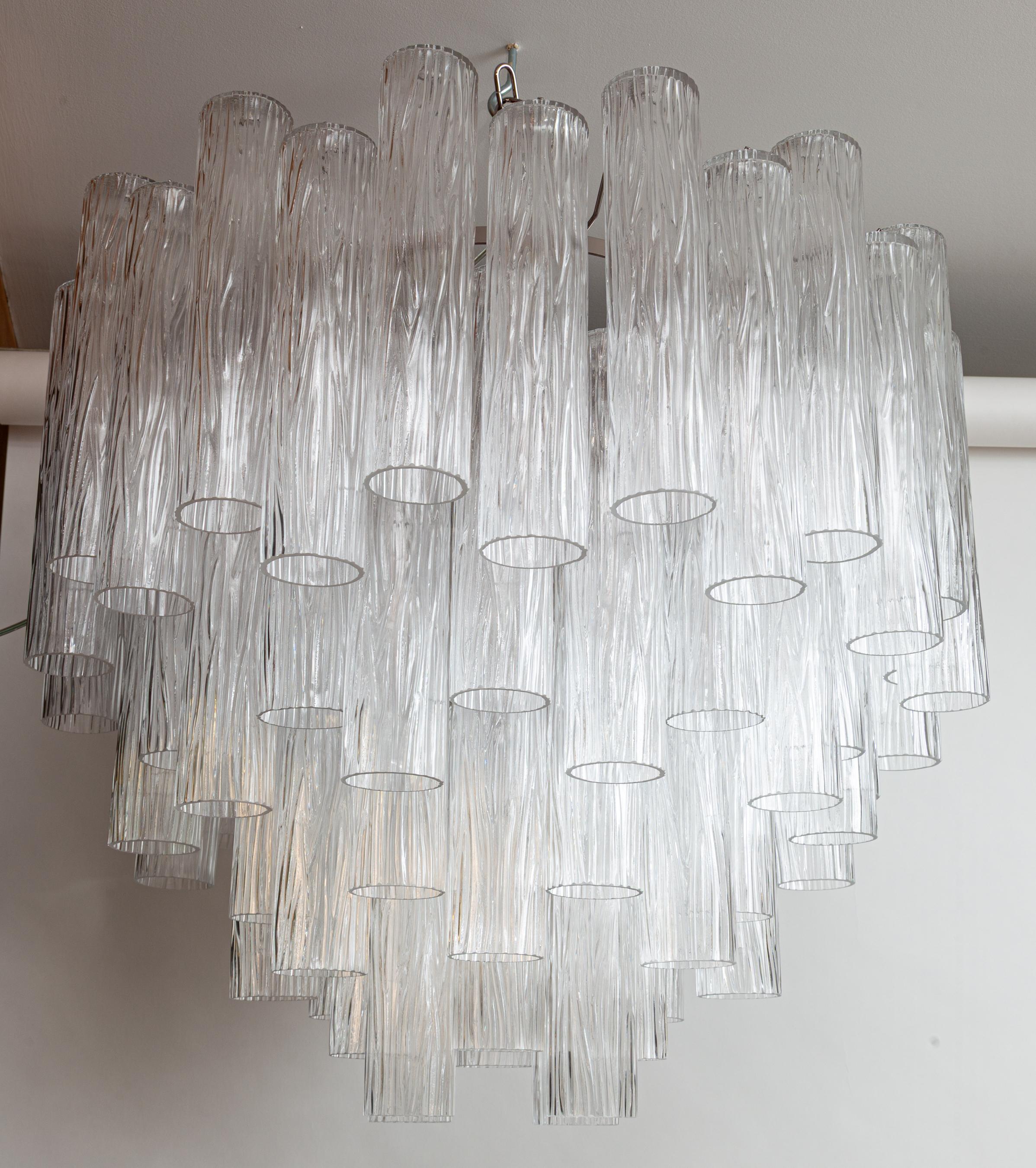 Grande lampadario modernista di Murano a quattro piani in cristallo trasparente, contemporaneo in vendita 1