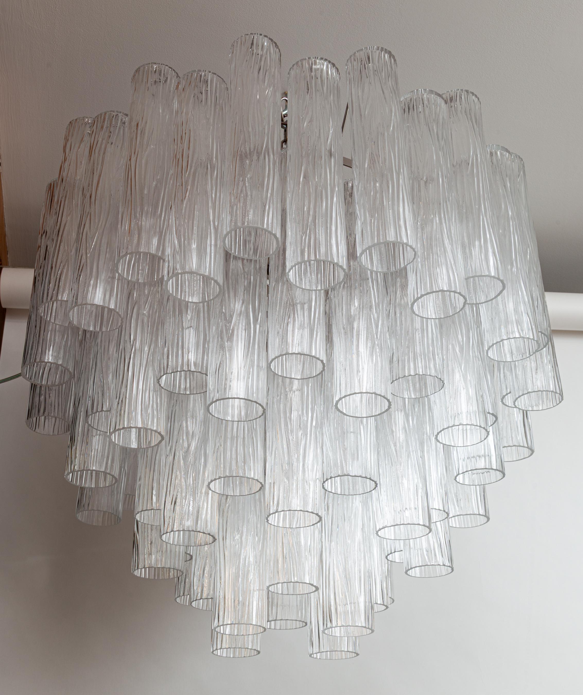 Grande lampadario modernista di Murano a quattro piani in cristallo trasparente, contemporaneo in vendita 2