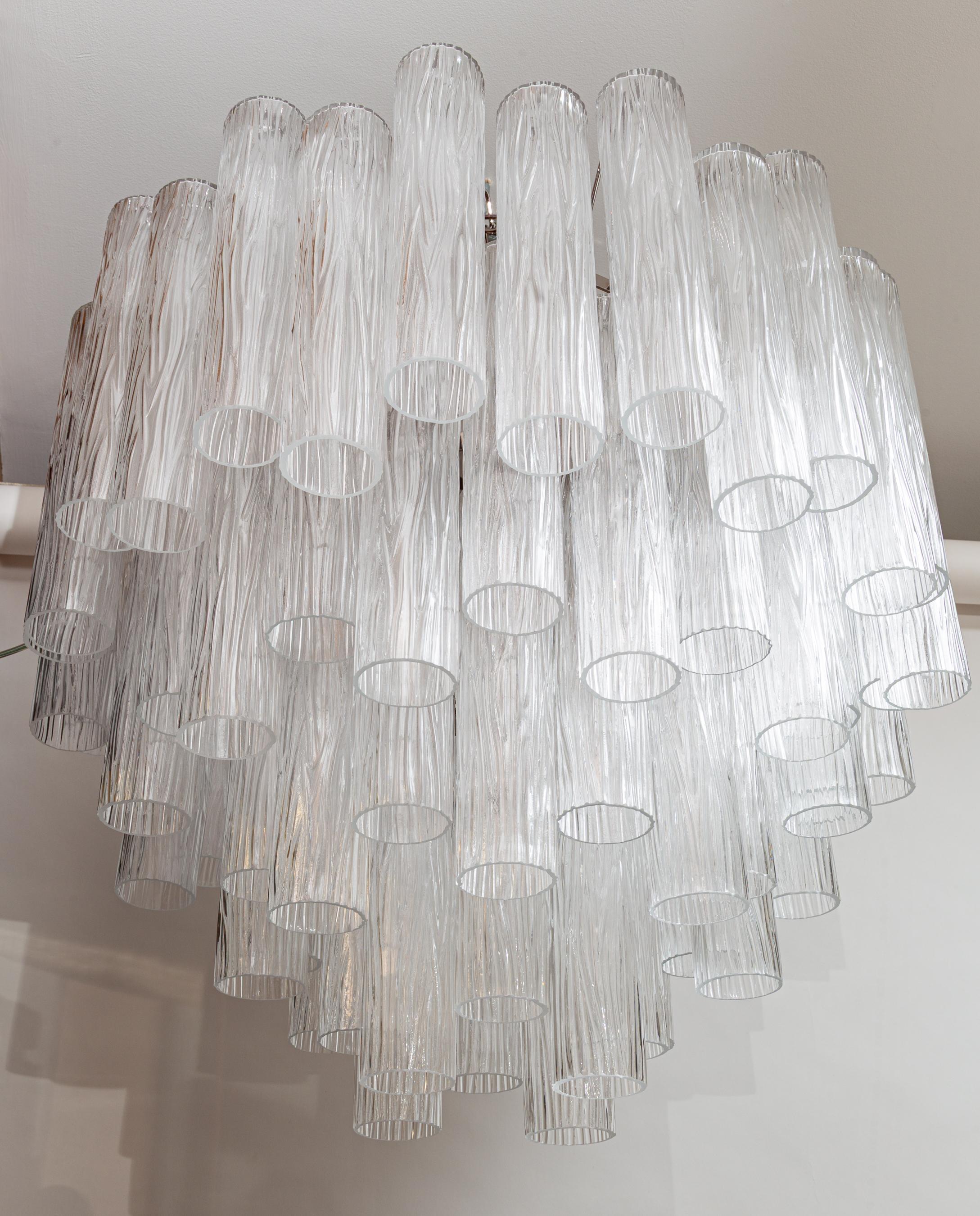 Grande lampadario modernista di Murano a quattro piani in cristallo trasparente, contemporaneo in vendita 3