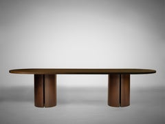 Grande tavolo da pranzo ovale modernista - Rovere massello europeo marrone caldo - Aperta