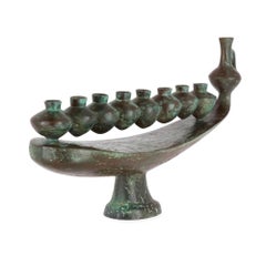 Large Modernist Patinated Bronze Hanukkah Menorah by Daniel Kafri