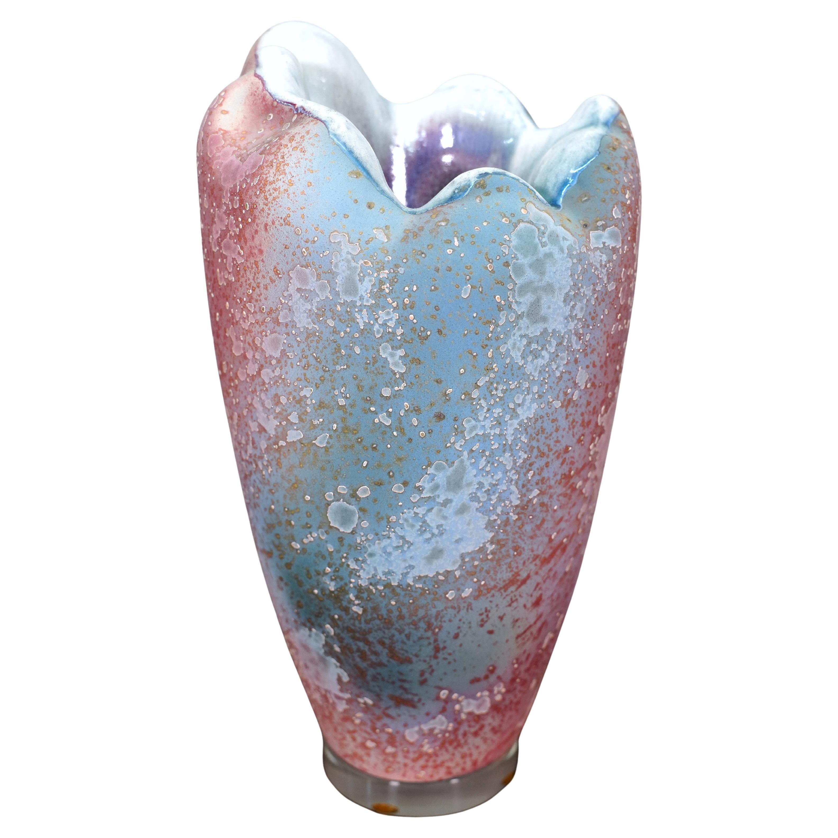 Large Modernist Raku Fired Abstract Pottery Vase by Tony Evans