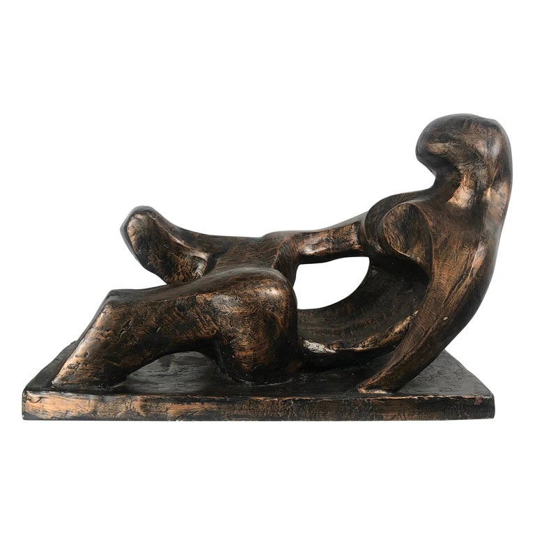 Large Modernist Reclining Figure, Bronzed Resin in the Manner of Henry Moore For Sale